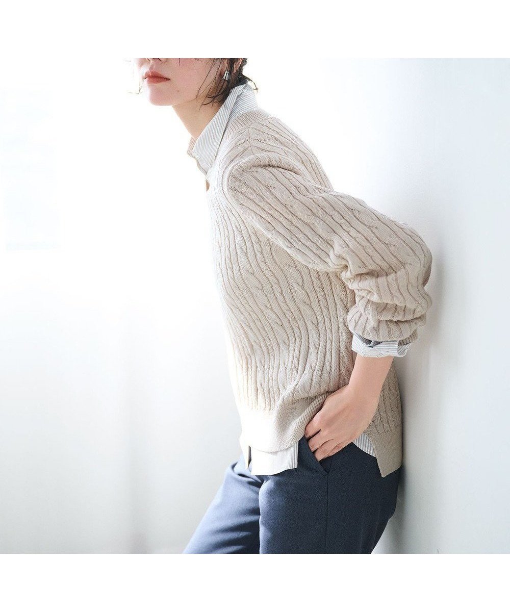 【ジェイ プレス/J.PRESS】の【洗える】GIZA MERCERIZE COTTON ケーブル ニット インテリア・キッズ・メンズ・レディースファッション・服の通販 founy(ファニー) 　ファッション　Fashion　レディースファッション　Fashion for Women　トップス・カットソー　Cut & Sew Tops　ニット　Knit Tops & Sweaters　クラシック　Classic, Timeless Style　シルク　Silk, 100% Silk　シルケット　Silket, Silky Cotton　スリット　Slit, Slit Detail　セーター　Sweater, Knitwear　エレガント 上品　Elegant　夏　Summer　春　Spring　S/S・春夏　SS, Spring/Summer, Warm Season　洗える　Machine Washable　ベージュ系|ID: prp329100004528236 ipo3291000000032651751