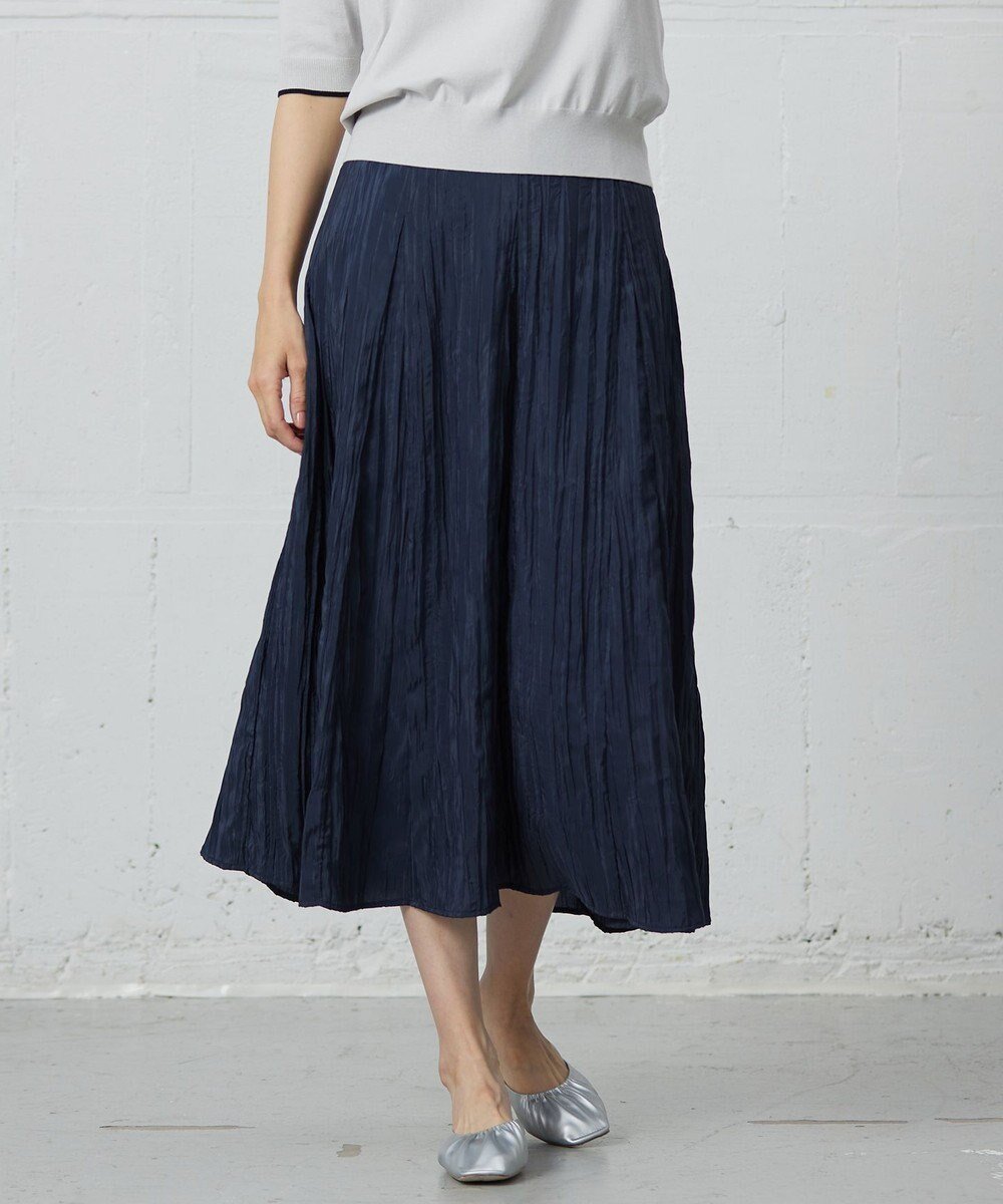 【ジェイ プレス/J.PRESS】の【洗える】リンクルリッド フレアー スカート インテリア・キッズ・メンズ・レディースファッション・服の通販 founy(ファニー) 　ファッション　Fashion　レディースファッション　Fashion for Women　スカート　Skirts　なめらか　Smooth, Silky Texture　パウダー　Powder, Soft Tone　フレアースカート　Flared Skirt, A-Line Skirt　エレガント 上品　Elegant　切替　Switching, Contrast Panel　夏　Summer　春　Spring　S/S・春夏　SS, Spring/Summer, Warm Season　洗える　Machine Washable　ネイビー系|ID: prp329100004528241 ipo3291000000033604873