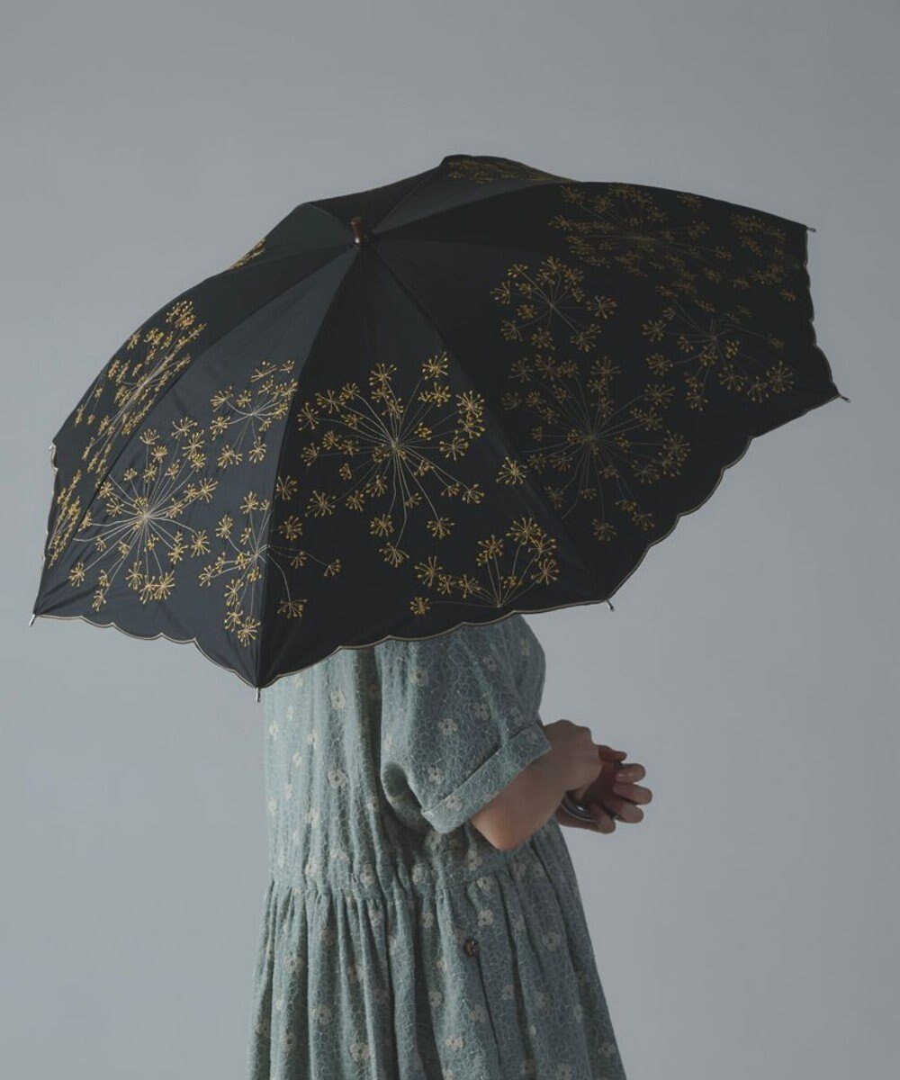 【アンドウール/AND WOOL】の〈一級遮光生地・晴雨兼用〉フェンネル刺繍の日傘 (長傘タイプ) インテリア・キッズ・メンズ・レディースファッション・服の通販 founy(ファニー) 　ファッション　Fashion　レディースファッション　Ladies' Fashion Online　傘 / レイングッズ　Umbrellas/Rainwear　傘　Umbrella　サマー　Summer　日傘　Parasol　ブラック|ID: prp329100004528435 ipo3291000000032584578