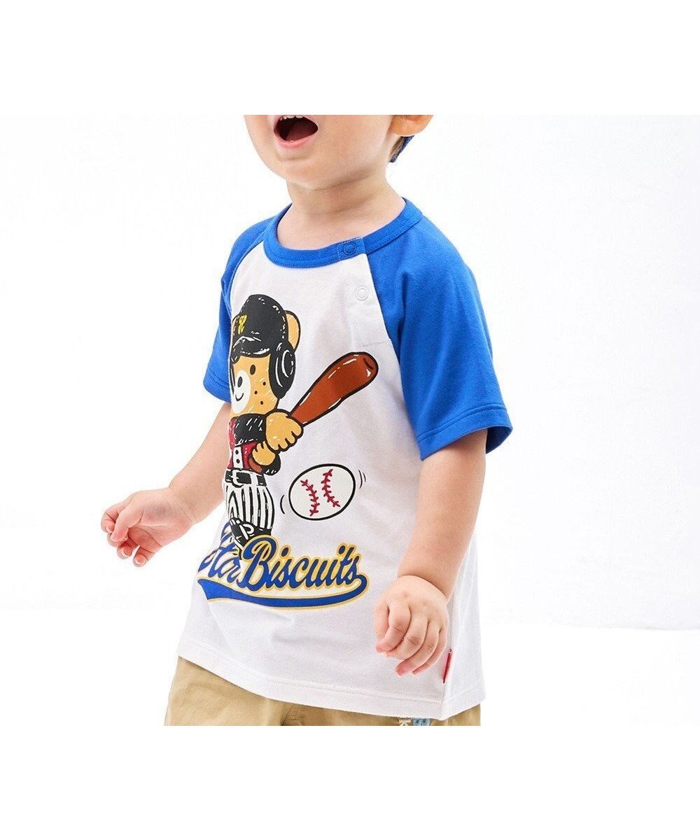 【ミキハウスホットビスケッツ/MIKI HOUSE HOT BISCUITS / KIDS】の【家族でおそろい】【80-120cm】ベースボールデザイン ラグラン半袖Tシャツ インテリア・キッズ・メンズ・レディースファッション・服の通販 founy(ファニー) 　ファッション　Fashion　キッズファッション　KIDS　トップス・カットソー　Tops/Tees/Kids　アウトドア　Outdoor　春　Spring　カットソー　Cut And Sew　シンプル　Simple　パステル　Pastel　ベビー　Baby　半袖　Short Sleeve　A/W・秋冬　Aw・Autumn/Winter・Fw・Fall-Winter　S/S・春夏　Ss・Spring/Summer　おすすめ　Recommend　夏　Summer　ギフト プレゼント　Gift Present　ブルー|ID: prp329100004529489 ipo3291000000032025382