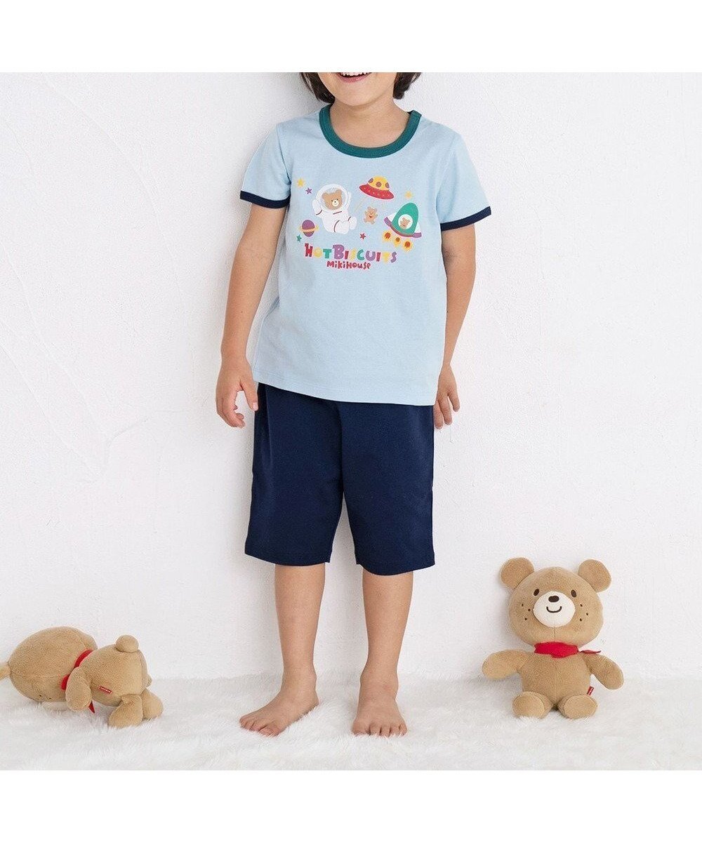 【ミキハウスホットビスケッツ/MIKI HOUSE HOT BISCUITS / KIDS】の【80-120cm】 ビーンズ ルームウェア 上下セット インテリア・キッズ・メンズ・レディースファッション・服の通販 founy(ファニー) 　ファッション　Fashion　キッズファッション　KIDS　おすすめ　Recommend　パイピング　Piping　パジャマ　Pajamas　ボトム　Bottom　半袖　Short Sleeve　夏　Summer　サックス|ID: prp329100004529507 ipo3291000000032025454