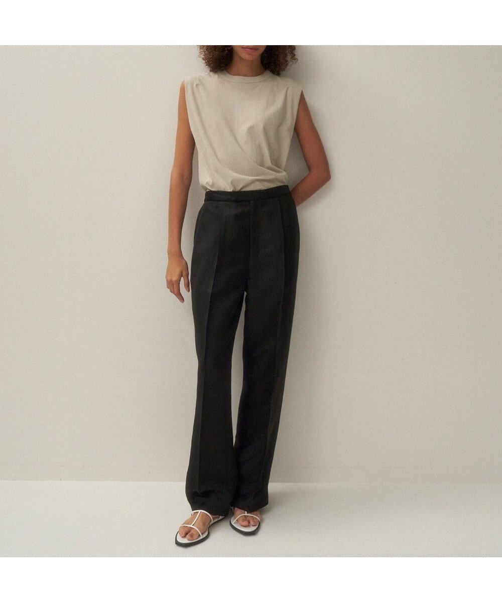【エイトン/ATON】のLINEN CUPRA ストレートパンツ インテリア・キッズ・メンズ・レディースファッション・服の通販 founy(ファニー) 　ファッション　Fashion　レディースファッション　WOMEN　パンツ　Pants　キュプラ　Cupra　ストレート　Straight　スラックス　Slacks　センター　Center　ドレープ　Drape　リネン　Linen　夏　Summer　定番　Standard　春　Spring　S/S・春夏　Ss・Spring/Summer　BLACK|ID: prp329100004529572 ipo3291000000032025740