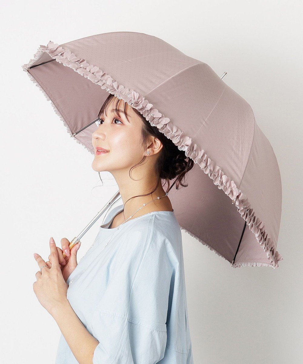 【ムーンバット/MOONBAT】の【晴雨兼用日傘】LANVIN en Bleu (ランバン オン ブルー) 長傘 ドビーフリル 遮光 遮熱 UV インテリア・キッズ・メンズ・レディースファッション・服の通販 founy(ファニー) 　ファッション　Fashion　レディースファッション　WOMEN　傘 / レイングッズ　Umbrellas/Rainwear　春　Spring　傘　Umbrella　フリル　Frills　日傘　Parasol　ミックス　Mix　リボン　Ribbon　S/S・春夏　Ss・Spring/Summer　夏　Summer　ペールピンク(無地)|ID: prp329100004529624 ipo3291000000032026004