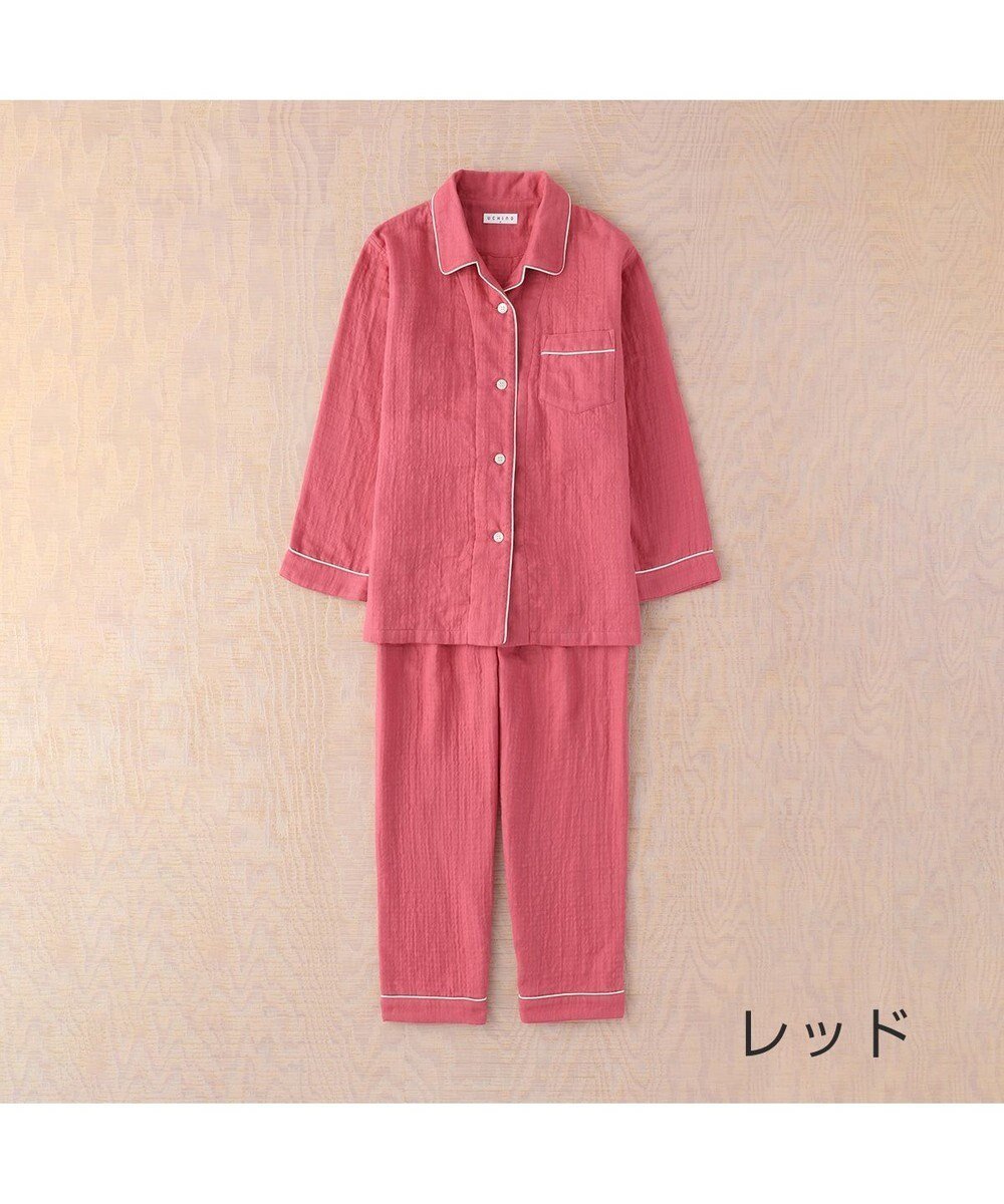 【ウチノ/UCHINO】のマシュマロガーゼパイピングレディスパジャマ インテリア・キッズ・メンズ・レディースファッション・服の通販 founy(ファニー) 　ファッション　Fashion　レディースファッション　WOMEN　バランス　Balance　パジャマ　Pajamas　吸水　Water Absorption　レッド|ID: prp329100004529649 ipo3291000000032026101