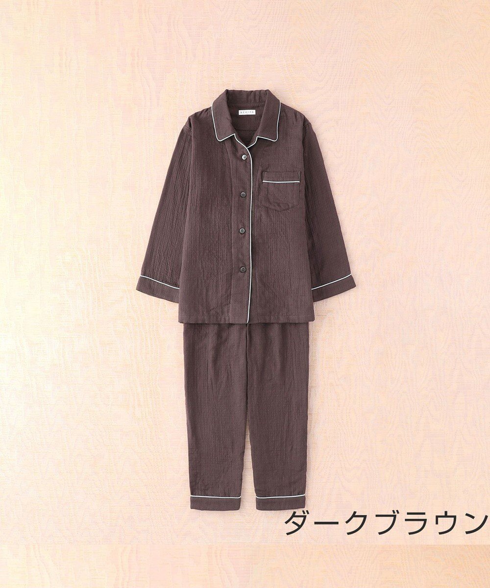【ウチノ/UCHINO】のマシュマロガーゼパイピングレディスパジャマ インテリア・キッズ・メンズ・レディースファッション・服の通販 founy(ファニー) 　ファッション　Fashion　レディースファッション　WOMEN　バランス　Balance　パジャマ　Pajamas　吸水　Water Absorption　ダークブラウン|ID: prp329100004529649 ipo3291000000032026103