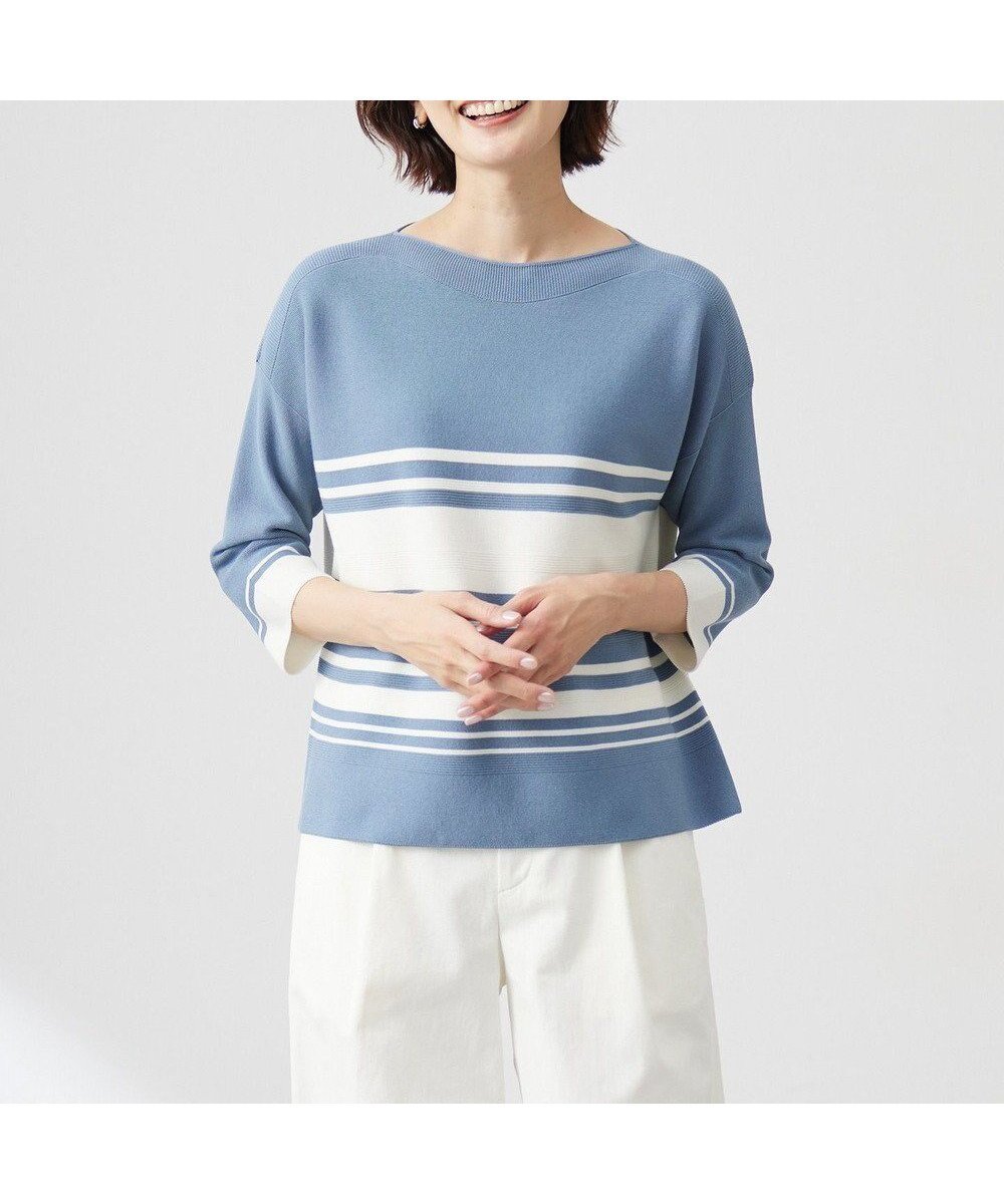 【ジェイ プレス/J.PRESS】の【洗える】LINKS WG ホールガーメント ニット インテリア・キッズ・メンズ・レディースファッション・服の通販 founy(ファニー) 　ファッション　Fashion　レディースファッション　Fashion for Women　トップス・カットソー　Cut & Sew Tops　ニット　Knit Tops & Sweaters　インド　Indian Textile　セーター　Sweater, Knitwear　ホールガーメント　WholeGarment, Seamless Knit　ボーダー　Border, Stripe　ランダム　Random, Irregular　エレガント 上品　Elegant　夏　Summer　春　Spring　S/S・春夏　SS, Spring/Summer, Warm Season　洗える　Machine Washable　ブルー×オフ系|ID: prp329100004529679 ipo3291000000033552540