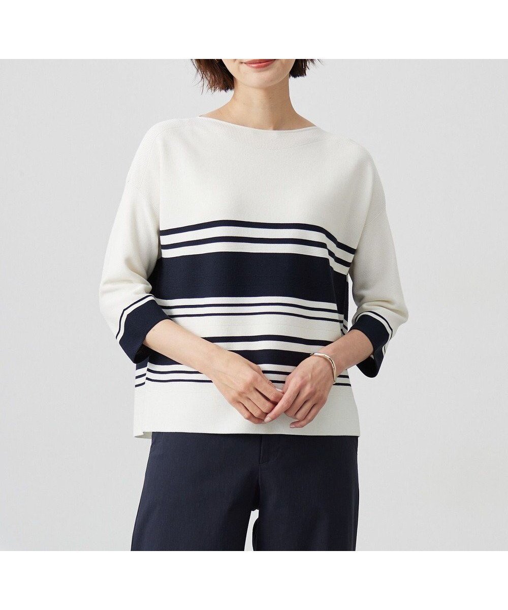 【ジェイ プレス/J.PRESS】の【洗える】LINKS WG ホールガーメント ニット インテリア・キッズ・メンズ・レディースファッション・服の通販 founy(ファニー) 　ファッション　Fashion　レディースファッション　Fashion for Women　トップス・カットソー　Cut & Sew Tops　ニット　Knit Tops & Sweaters　インド　Indian Textile　セーター　Sweater, Knitwear　ホールガーメント　WholeGarment, Seamless Knit　ボーダー　Border, Stripe　ランダム　Random, Irregular　エレガント 上品　Elegant　夏　Summer　春　Spring　S/S・春夏　SS, Spring/Summer, Warm Season　洗える　Machine Washable　ネイビー×オフ系|ID: prp329100004529679 ipo3291000000033552541