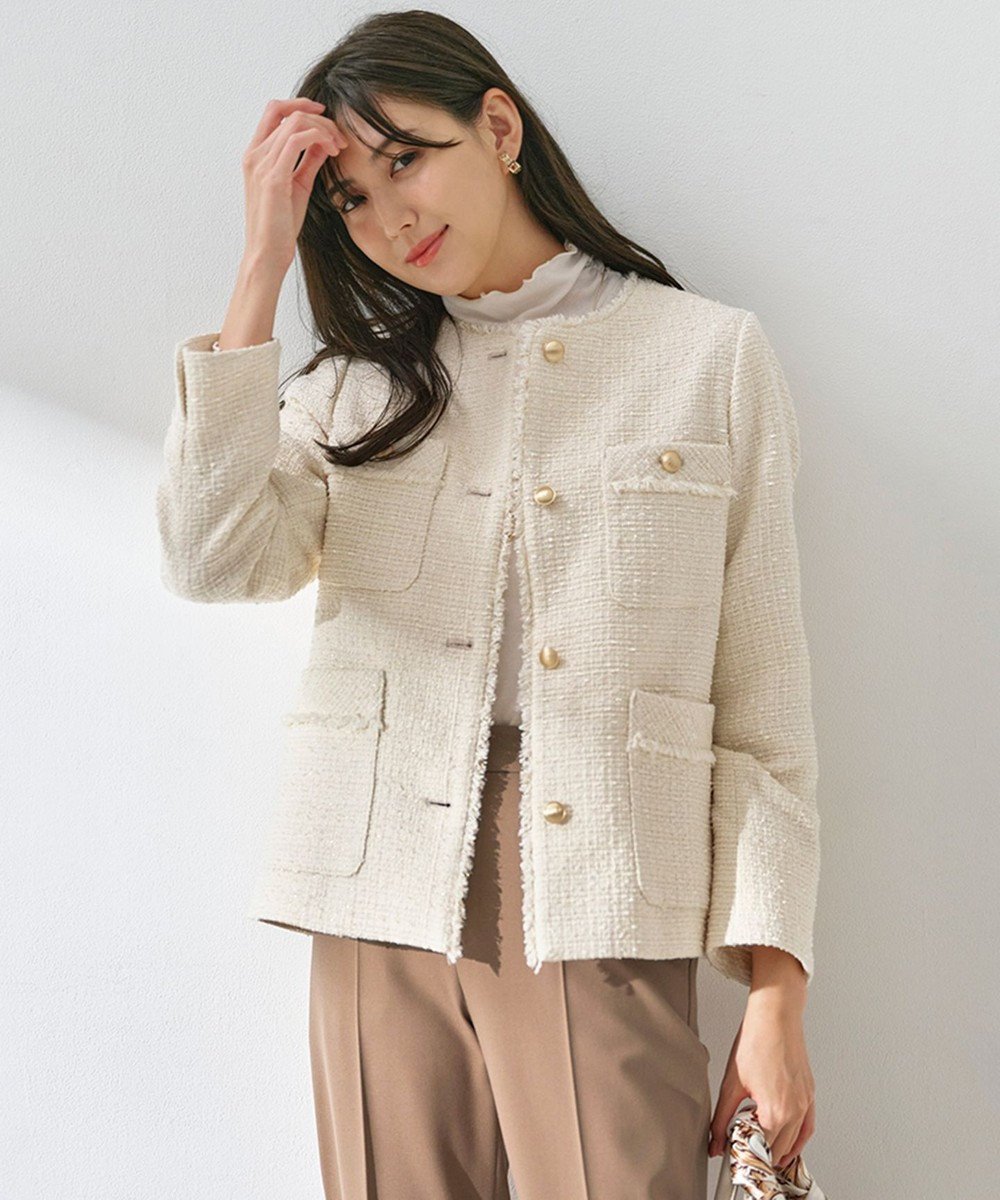【エニィ スィス/any SiS】のツイードノーカラーミドル ジャケット インテリア・キッズ・メンズ・レディースファッション・服の通販 founy(ファニー) 　ファッション　Fashion　レディースファッション　Fashion for Women　アウター　Coat / Outerwear Collection　レディースジャケット・軽アウター　Jackets　ノーカラージャケット / シンプル上品コーデ　Collarless Jackets　ジャケット　Jacket, Outerwear　ツイード　Twill, Twill Weave　デニム　Denim, Jeans Material　ポケット　Pocket, Pocket Detail　ロング　Long, Long-Length　A/W・秋冬　Autumn/Winter　おすすめ　Recommended / Our Picks　新作・新入荷　New Arrivals / New In　アイボリー|ID: prp329100004529680 ipo3291000000033680717