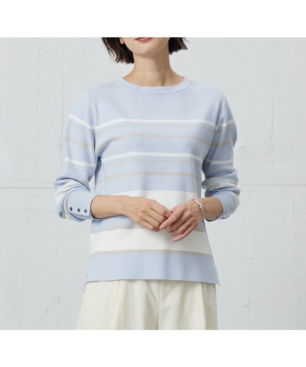 【ジェイ プレス/J.PRESS】の【洗える】Rayon Stretch Border ニット インテリア・キッズ・メンズ・レディースファッション・服の通販 founy(ファニー) ファッション Fashion レディースファッション Fashion for Women トップス・カットソー Cut & Sew Tops ニット Knit Tops & Sweaters スリット Slit, Slit Detail セーター Sweater, Knitwear ボーダー Border, Stripe 夏 Summer 春 Spring S/S・春夏 SS, Spring/Summer, Warm Season 洗える Machine Washable サックスブルー×オフ系|ID: prp329100004529719 ipo3291000000033577869