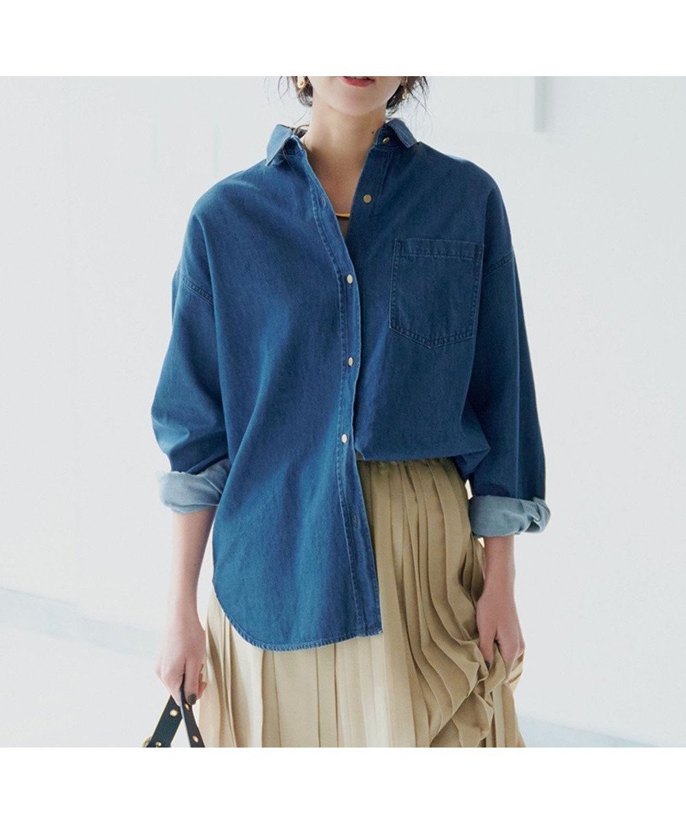 【23区/NIJYUSANKU】の【洗える】ライトダンガリー 2WAY シャツ インテリア・キッズ・メンズ・レディースファッション・服の通販 founy(ファニー) 　ファッション　Fashion　レディースファッション　Ladies' Fashion Online　トップス・カットソー　Tops/Tshirt　シャツ/ブラウス　Shirts/Blouses　インディゴ　Indigo　春　Spring　洗える　Washable　クロップド　Cropped　スリーブ　Sleeve　ツイル　Twill　ビスチェ　Bustier　フレア　Flare　羽織　Haori　メタル　Metal　ワイド　Wide　S/S・春夏　Ss・Spring/Summer　夏　Summer　2025年　2025　2025春夏・S/S　Ss,Spring/Summer,2025　インディゴ|ID: prp329100004529720 ipo3291000000032458307