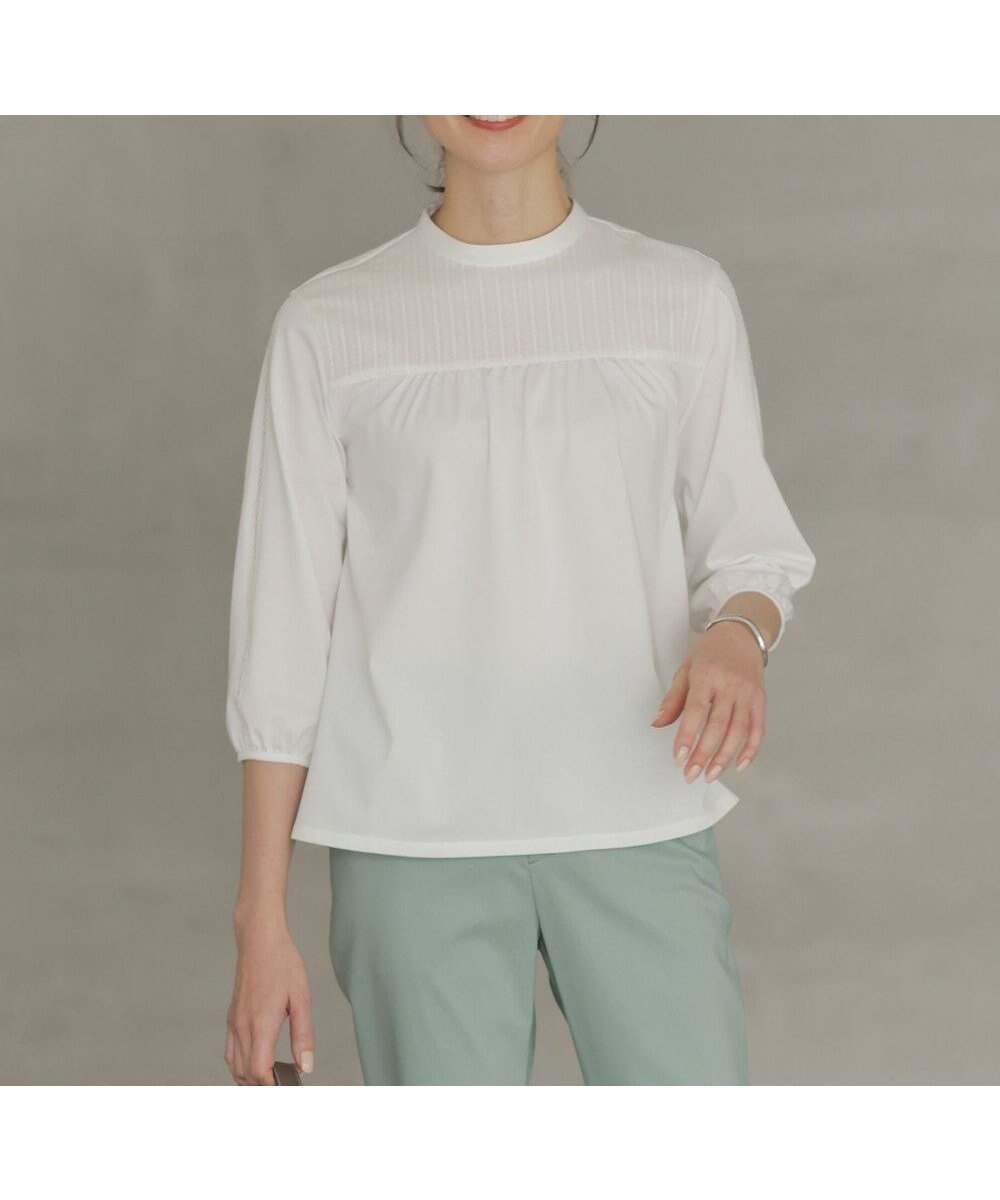 【ジェイ プレス/J.PRESS】の【洗える】プレーティングジャージー モックネックカットソー インテリア・キッズ・メンズ・レディースファッション・服の通販 founy(ファニー) 　ファッション　Fashion　レディースファッション　Fashion for Women　トップス・カットソー　Cut & Sew Tops　シャツ・ブラウス・オフィスカジュアル　Elegant Blouses & Button-Ups　ロングTシャツ・Tシャツ　Longline T-Shirts & Tees　カットソー・ベーシックTシャツ　Cut-and-Sewn Tops / Stretch Tees & Basics　カットソー　Cut and Sewn Top　ギャザー　Gathered, Ruffled　シルケット　Silket, Silky Cotton　ストライプ　Stripe, Striped Pattern　レース　Lace, Lace Fabric　夏　Summer　春　Spring　S/S・春夏　SS, Spring/Summer, Warm Season　洗える　Machine Washable　ホワイト系|ID: prp329100004529763 ipo3291000000033355722