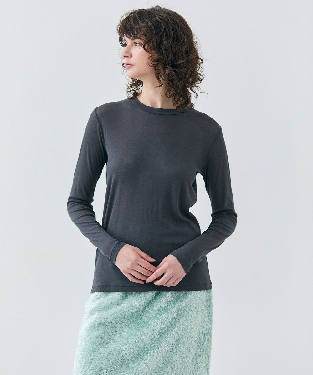 【ベイジ,/BEIGE,】の【洗える】SORE / コットンシアークルーネックカットソー インテリア・キッズ・メンズ・レディースファッション・服の通販 founy(ファニー) 　ファッション　Fashion　レディースファッション　Fashion for Women　トップス・カットソー　Cut & Sew Tops　シャツ・ブラウス・オフィスカジュアル　Elegant Blouses & Button-Ups　ロングTシャツ・Tシャツ　Longline T-Shirts & Tees　カットソー・ベーシックTシャツ　Cut-and-Sewn Tops / Stretch Tees & Basics　インナー　Innerwear　カットソー　Cut and Sewn Top　シアー　Sheer, See-Through　ジャケット　Jacket, Outerwear　ビジネス 仕事 通勤　Business / Work / Commuting　夏　Summer　定番　Standard, Basic Item　S/S・春夏　SS, Spring/Summer, Warm Season　洗える　Machine Washable　A/W・秋冬　Autumn/Winter　Slate|ID: prp329100004529818 ipo3291000000033630285