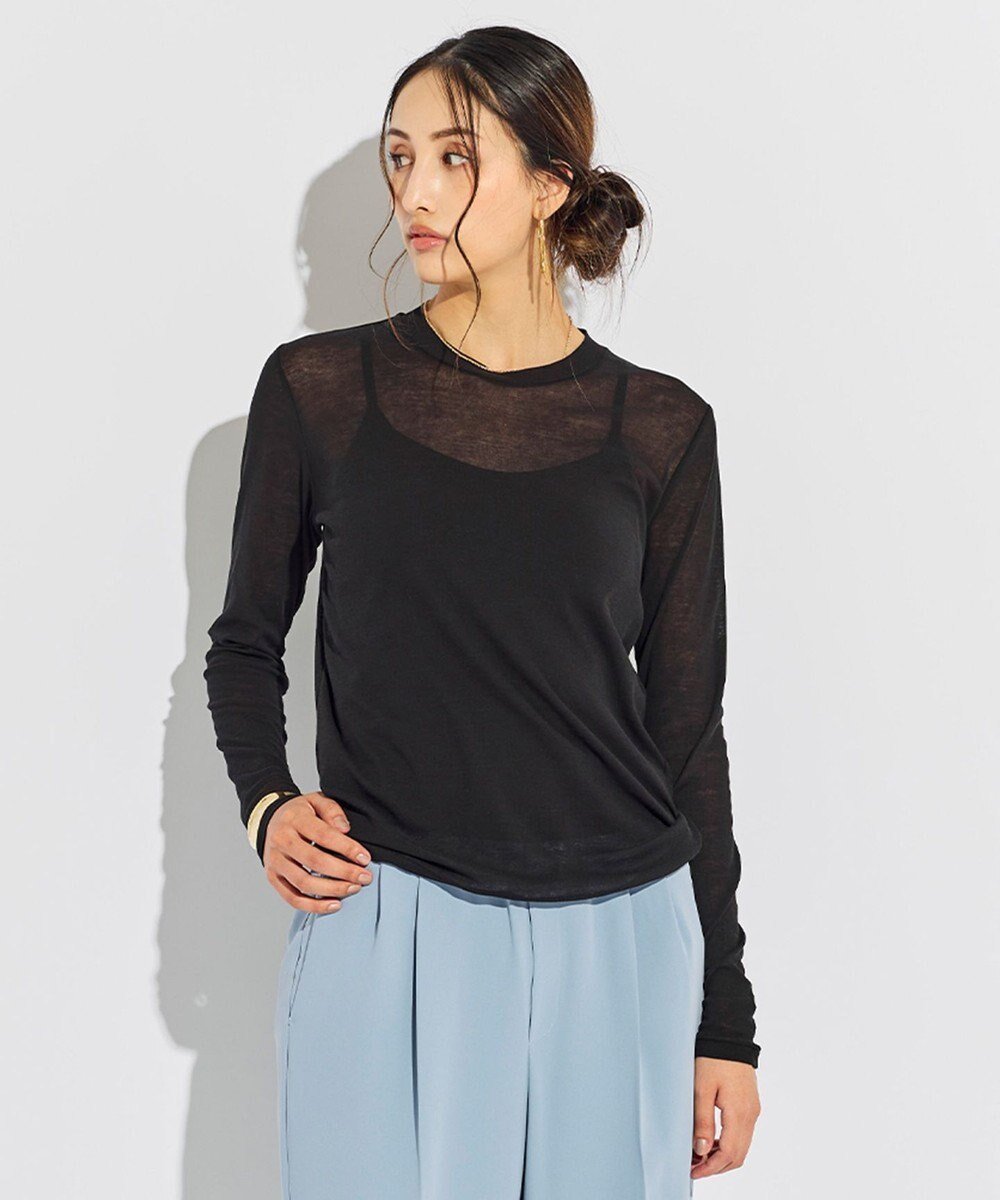 【ベイジ,/BEIGE,】の【洗える】SORE / コットンシアークルーネックカットソー インテリア・キッズ・メンズ・レディースファッション・服の通販 founy(ファニー) 　ファッション　Fashion　レディースファッション　Fashion for Women　トップス・カットソー　Cut & Sew Tops　シャツ・ブラウス・オフィスカジュアル　Elegant Blouses & Button-Ups　ロングTシャツ・Tシャツ　Longline T-Shirts & Tees　カットソー・ベーシックTシャツ　Cut-and-Sewn Tops / Stretch Tees & Basics　インナー　Innerwear　カットソー　Cut and Sewn Top　シアー　Sheer, See-Through　ジャケット　Jacket, Outerwear　ビジネス 仕事 通勤　Business / Work / Commuting　夏　Summer　定番　Standard, Basic Item　S/S・春夏　SS, Spring/Summer, Warm Season　洗える　Machine Washable　A/W・秋冬　Autumn/Winter　Black|ID: prp329100004529818 ipo3291000000034708823