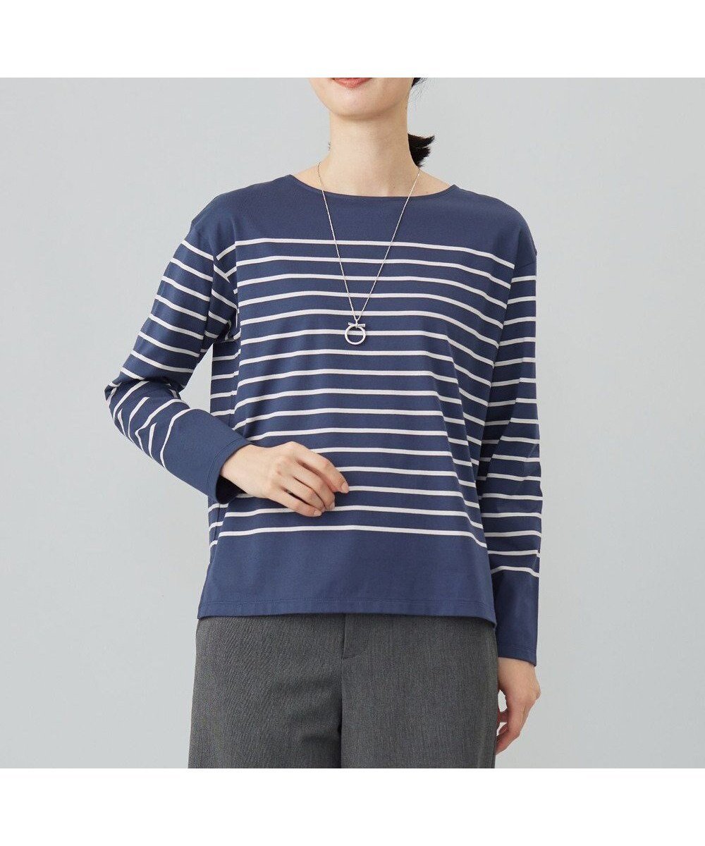 【ジェイ プレス/J.PRESS】のバスクボーダー カットソー インテリア・キッズ・メンズ・レディースファッション・服の通販 founy(ファニー) 　ファッション　Fashion　レディースファッション　WOMEN　トップス・カットソー　Tops/Tshirt　シャツ/ブラウス　Shirts/Blouses　ロング / Tシャツ　T-Shirts　カットソー　Cut and Sewn　カットソー　Cut And Sew　スリット　Slit　バスク　Basque　フェミニン　Feminine　ボトム　Bottom　ボーダー　Border　無地　Plain Color　ヨーク　Yoke　ロング　Long　A/W・秋冬　Aw・Autumn/Winter・Fw・Fall-Winter　エレガント 上品　Elegant　ブルーグレー×グレージュ|ID: prp329100004529854 ipo3291000000032026971