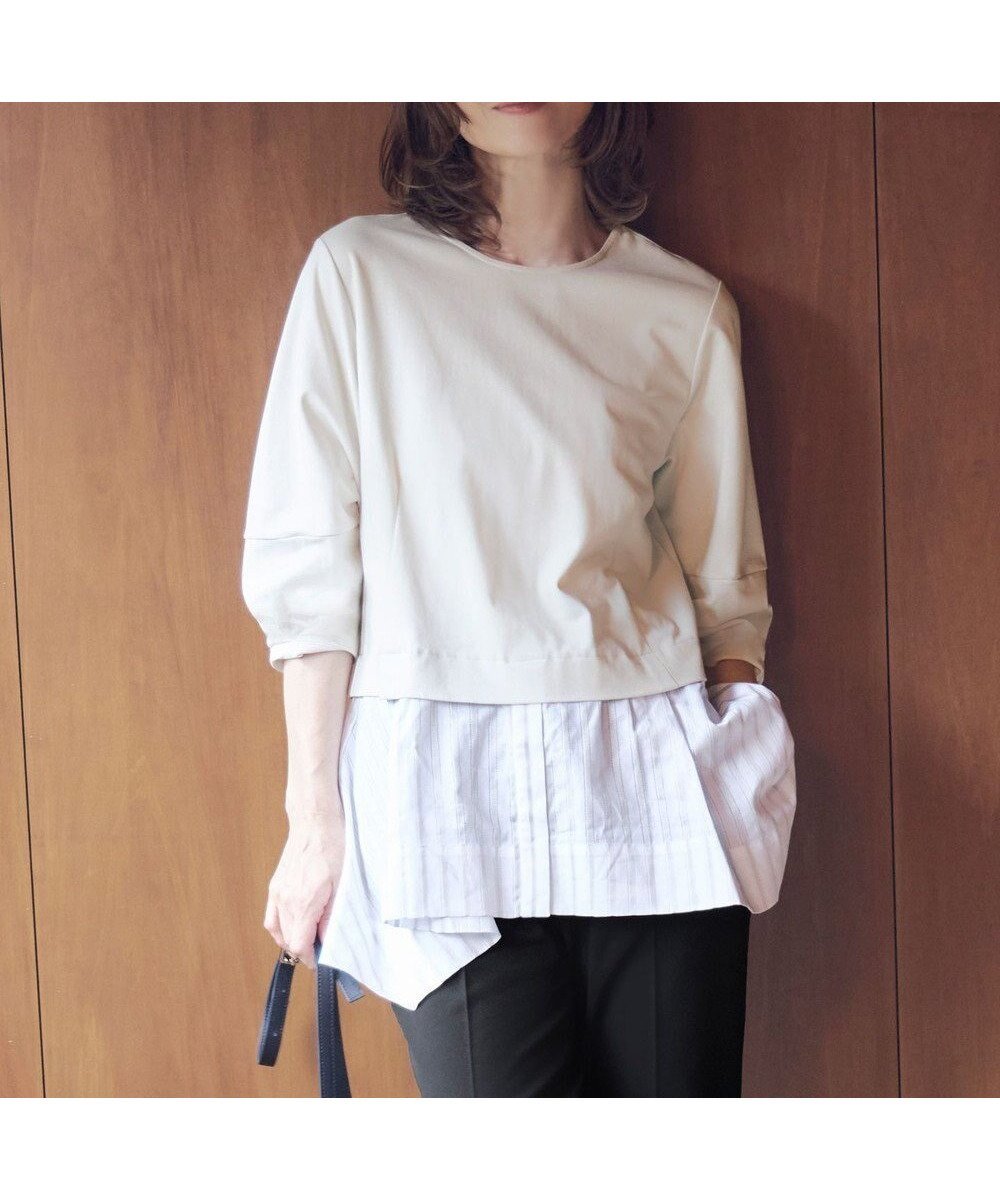 【自由区/JIYU-KU】の【洗える】カラミストライプコンビジャージ トップス 人気、トレンドファッション・服の通販 founy(ファニー) 　ファッション　Fashion　レディースファッション　Fashion for Women　トップス・カットソー　Cut & Sew Tops　シャツ・ブラウス・オフィスカジュアル　Elegant Blouses & Button-Ups　ロングTシャツ・Tシャツ　Longline T-Shirts & Tees　カットソー・ベーシックTシャツ　Cut-and-Sewn Tops / Stretch Tees & Basics　アイレット　Eyelet Lace　エレガント 上品　Elegant　洗える　Machine Washable　カットソー　Cut and Sewn Top　シンプル　Simple, Minimal　ストライプ　Stripe, Striped Pattern　ストレッチ　Stretch, Stretchy Fabric　スリーブ　Sleeve, Long Sleeve / Short Sleeve　タイトスカート　Pencil Skirt, Tight Skirt　ドレープ　Drape, Draping Fabric　バランス　Balance, Style Balance　A/W・秋冬　Autumn/Winter　おすすめ　Recommended / Our Picks　 other-1|ID: prp329100004530129 ipo3291000000034685571