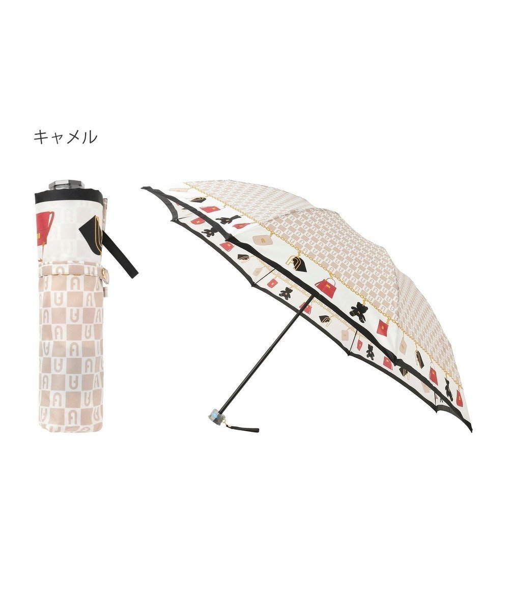 【ムーンバット/MOONBAT】のFURLA 折りたたみ傘 チャーム&ロゴプリント UV 耐風 日本製 インテリア・キッズ・メンズ・レディースファッション・服の通販 founy(ファニー) 　ファッション　Fashion　レディースファッション　Ladies' Fashion Online　傘 / レイングッズ　Umbrellas/Rainwear　アクセサリー　Accessories　イタリア　Italy　カラフル　Colorful　シューズ　Shoes　チャーム　Charm　プリント　Print　傘　Umbrella　日本製　Made In Japan　キャメル|ID: prp329100004530146 ipo3291000000032650649