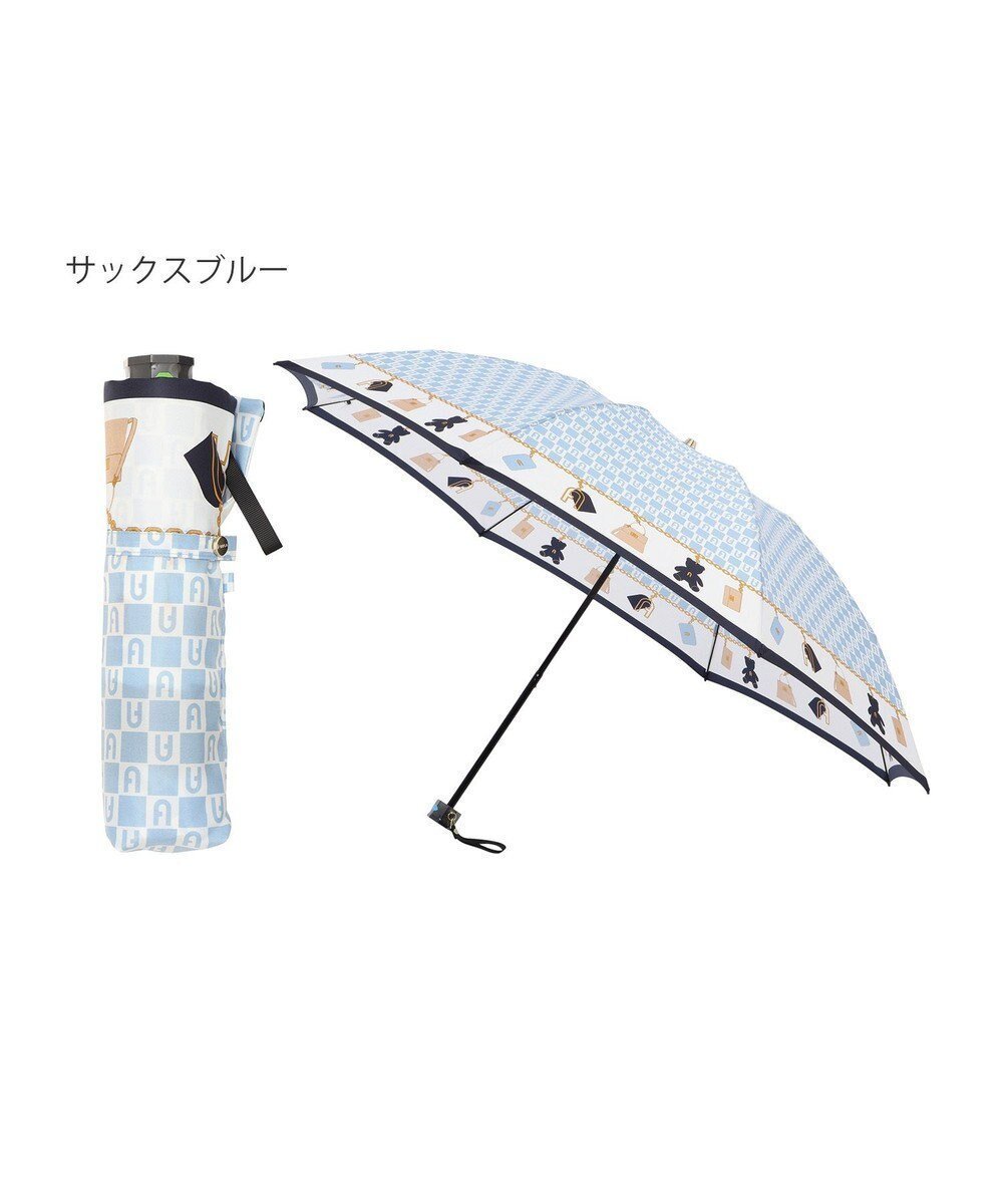 【ムーンバット/MOONBAT】のFURLA 折りたたみ傘 チャーム&ロゴプリント UV 耐風 日本製 インテリア・キッズ・メンズ・レディースファッション・服の通販 founy(ファニー) 　ファッション　Fashion　レディースファッション　Ladies' Fashion Online　傘 / レイングッズ　Umbrellas/Rainwear　アクセサリー　Accessories　イタリア　Italy　カラフル　Colorful　シューズ　Shoes　チャーム　Charm　プリント　Print　傘　Umbrella　日本製　Made In Japan　サックスブルー|ID: prp329100004530146 ipo3291000000032650651