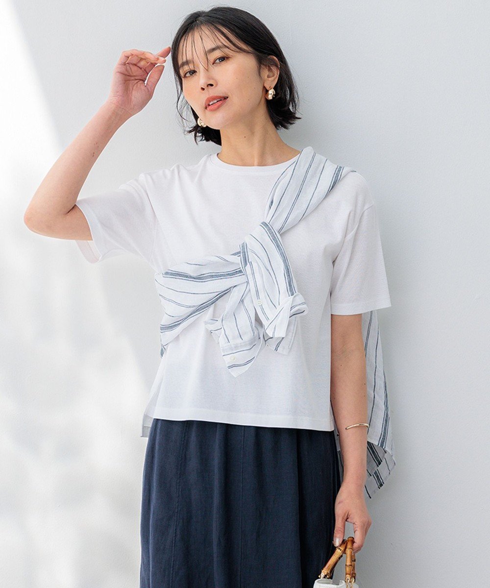 【23区/NIJYUSANKU】の【GLOW8月号掲載/接触冷感】半袖 クロップド IT TEE インテリア・キッズ・メンズ・レディースファッション・服の通販 founy(ファニー) 　雑誌掲載アイテム　Magazine Items　ファッション雑誌　Fashion Magazines　グロー　GLOW　ファッション　Fashion　レディースファッション　WOMEN　トップス・カットソー　Tops/Tshirt　シャツ/ブラウス　Shirts/Blouses　ロング / Tシャツ　T-Shirts　カットソー　Cut and Sewn　春　Spring　カットソー　Cut And Sew　クロップド　Cropped　コンパクト　Compact　吸水　Water Absorption　スリーブ　Sleeve　雑誌　Magazine　トレンド　Trend　ドロップ　Drop　定番　Standard　8月号　August Issue　バランス　Balance　フレンチ　French　ベーシック　Basic　ボトム　Bottom　半袖　Short Sleeve　S/S・春夏　Ss・Spring/Summer　夏　Summer　2024年　2024　2024春夏・S/S　Ss,Spring/Summer,2024　エレガント 上品　Elegant　ホワイト系|ID: prp329100004530164 ipo3291000000032028284