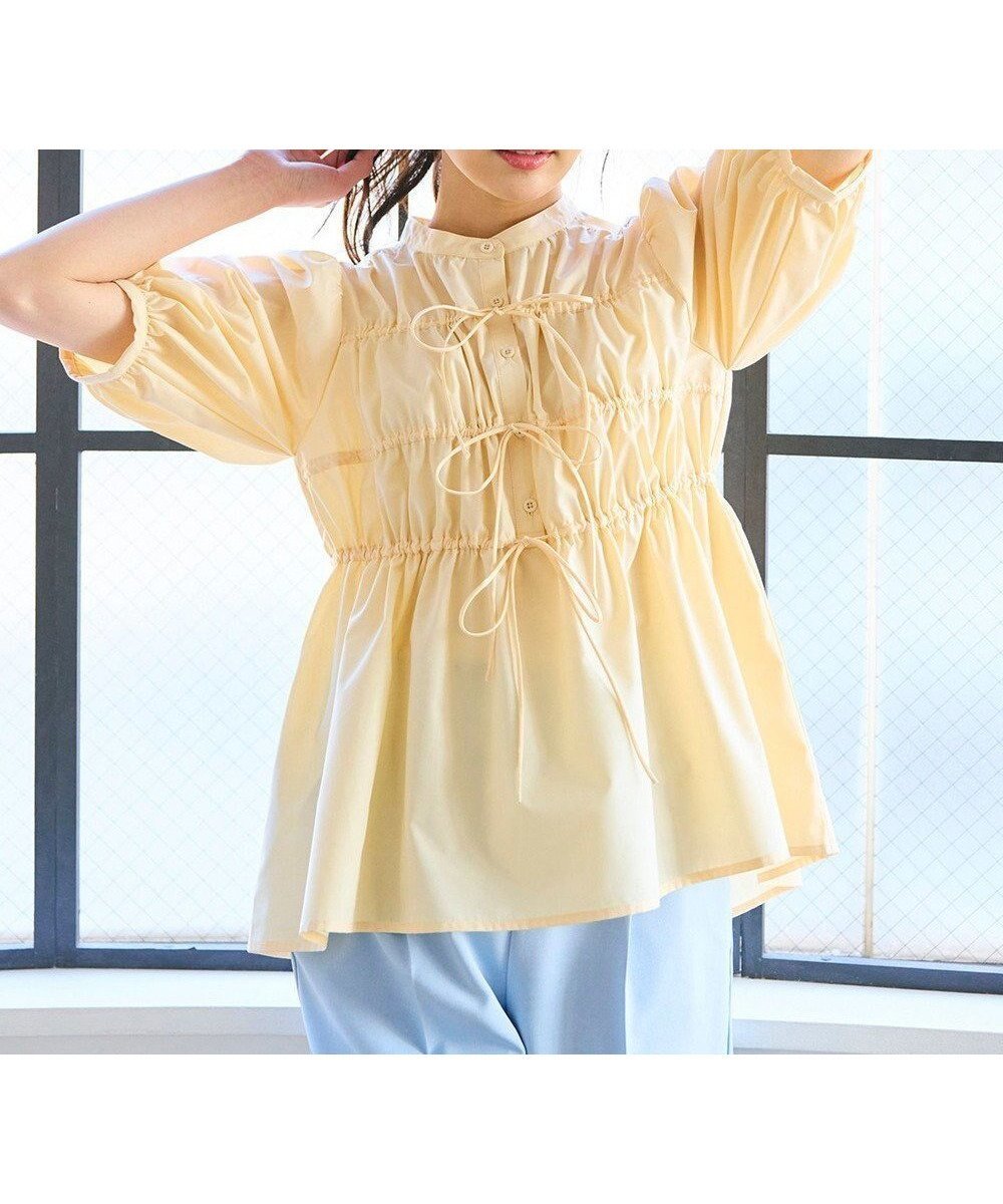 【フェルゥ/Feroux】の【洗える】リボンギャザー ブラウス インテリア・キッズ・メンズ・レディースファッション・服の通販 founy(ファニー) 　ファッション　Fashion　レディースファッション　WOMEN　トップス・カットソー　Tops/Tshirt　シャツ/ブラウス　Shirts/Blouses　ギャザー　Gather　シンプル　Simple　デニム　Denim　フェミニン　Feminine　ペプラム　Peplum　リボン　Ribbon　夏　Summer　春　Spring　S/S・春夏　Ss・Spring/Summer　洗える　Washable　ライトイエロー系|ID: prp329100004530349 ipo3291000000032029011