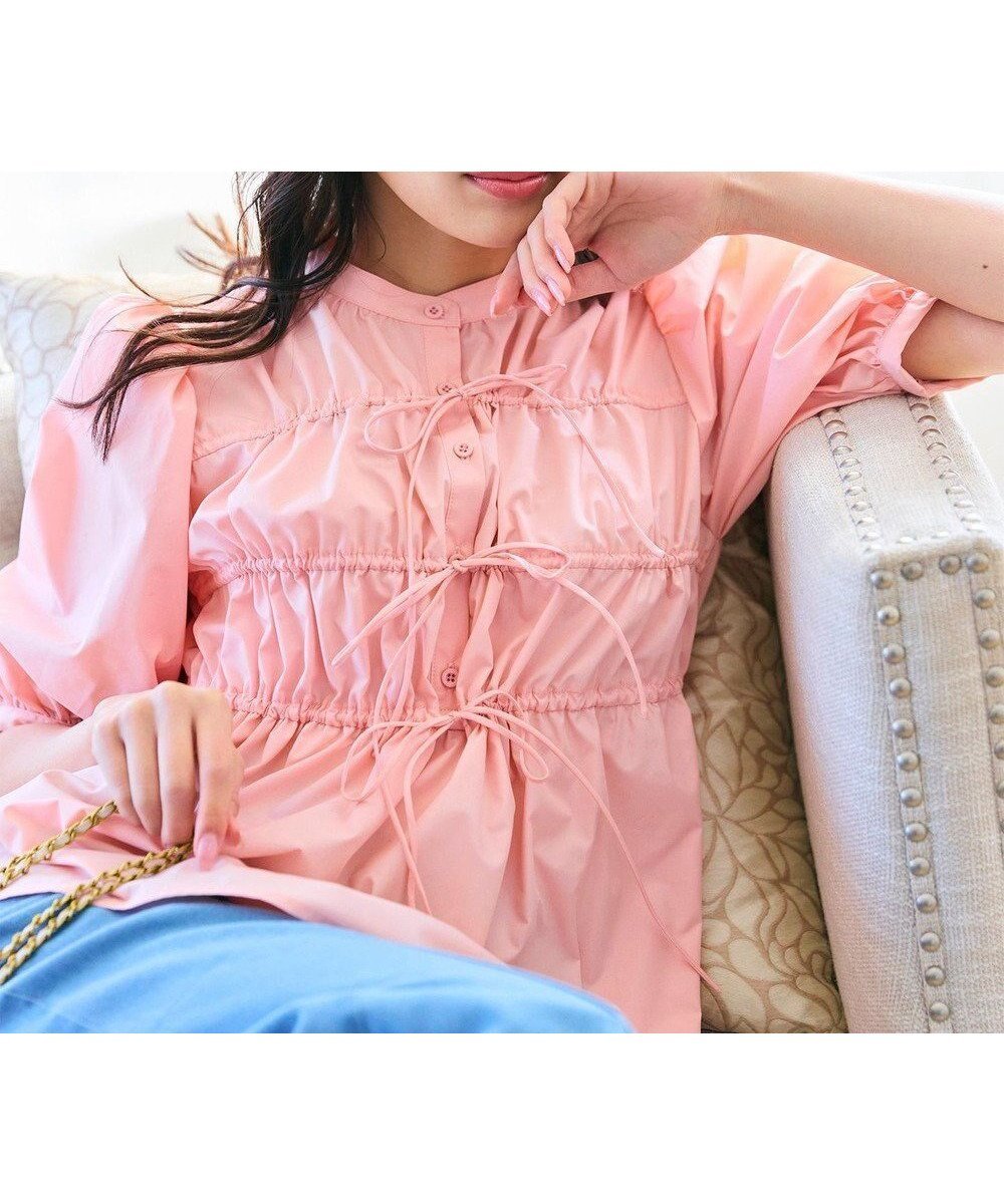 【フェルゥ/Feroux】の【洗える】リボンギャザー ブラウス インテリア・キッズ・メンズ・レディースファッション・服の通販 founy(ファニー) 　ファッション　Fashion　レディースファッション　WOMEN　トップス・カットソー　Tops/Tshirt　シャツ/ブラウス　Shirts/Blouses　ギャザー　Gather　シンプル　Simple　デニム　Denim　フェミニン　Feminine　ペプラム　Peplum　リボン　Ribbon　夏　Summer　春　Spring　S/S・春夏　Ss・Spring/Summer　洗える　Washable　ピンク系|ID: prp329100004530349 ipo3291000000032029013