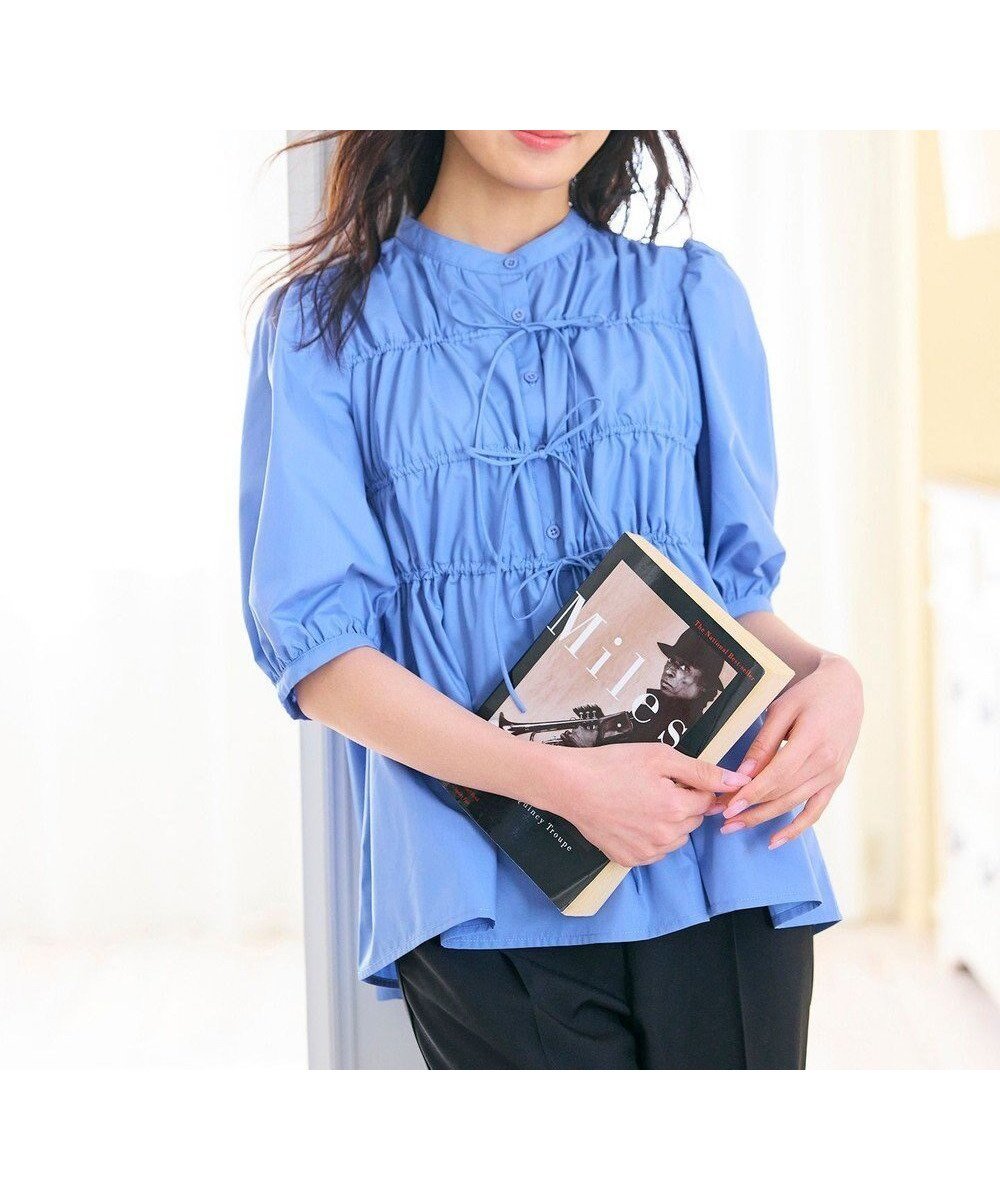 【フェルゥ/Feroux】の【洗える】リボンギャザー ブラウス インテリア・キッズ・メンズ・レディースファッション・服の通販 founy(ファニー) 　ファッション　Fashion　レディースファッション　WOMEN　トップス・カットソー　Tops/Tshirt　シャツ/ブラウス　Shirts/Blouses　ギャザー　Gather　シンプル　Simple　デニム　Denim　フェミニン　Feminine　ペプラム　Peplum　リボン　Ribbon　夏　Summer　春　Spring　S/S・春夏　Ss・Spring/Summer　洗える　Washable　ネイビー系|ID: prp329100004530349 ipo3291000000032029015