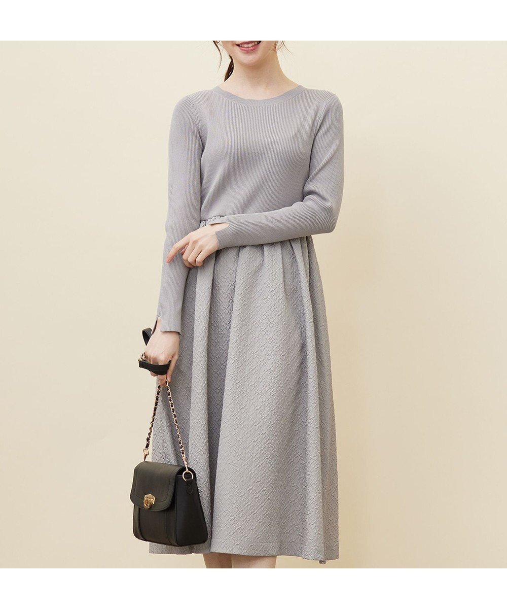 【エニィ スィス/any SiS】の【洗える】フクレジャカード ワンピース インテリア・キッズ・メンズ・レディースファッション・服の通販 founy(ファニー) 　ファッション　Fashion　レディースファッション　WOMEN　ワンピース　Dress　エレガント 上品　Elegant　春　Spring　洗える　Washable　コンビ　Combination　シンプル　Simple　ジャカード　Jacquard　ストレッチ　Stretch　トレンド　Trend　ドッキング　Docking　楽ちん　Easy　S/S・春夏　Ss・Spring/Summer　再入荷　Restock/Back In Stock/Re Arrival　おすすめ　Recommend　夏　Summer　ライトグレー|ID: prp329100004530416 ipo3291000000032029310