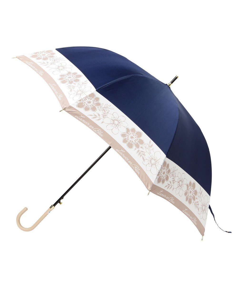 【ムーンバット/MOONBAT】のLANVIN en Bleu 【耐風】長傘 サテンプリントフラワー インテリア・キッズ・メンズ・レディースファッション・服の通販 founy(ファニー) 　ファッション　Fashion　レディースファッション　WOMEN　傘 / レイングッズ　Umbrellas/Rainwear　サテン　Satin　フランス　France　ブロック　Block　ミックス　Mix　傘　Umbrella　ネイビーブルー|ID: prp329100004530429 ipo3291000000032029357