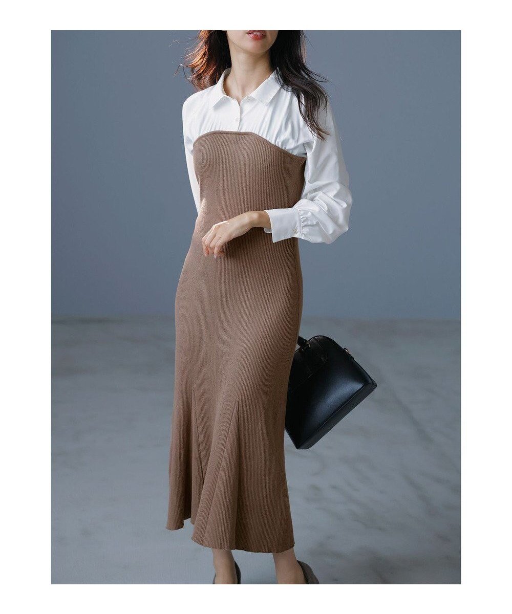 【エニィ スィス/any SiS】の【全方位 好印象】シャツコンビリブニット ワンピース 人気、トレンドファッション・服の通販 founy(ファニー) 　ファッション　Fashion　レディースファッション　Fashion for Women　ワンピース　Dresses　ニットワンピース　Knit Dresses　アクリル　Acrylic Material　インナー　Innerwear　コンビ　Combo, Combination Style　ドッキング　Docking, Mixed Material　マーメイド　Mermaid, Fishtail Silhouette　エレガント 上品　Elegant　A/W・秋冬　Autumn/Winter　 other-1|ID: prp329100004530531 ipo3291000000033219373