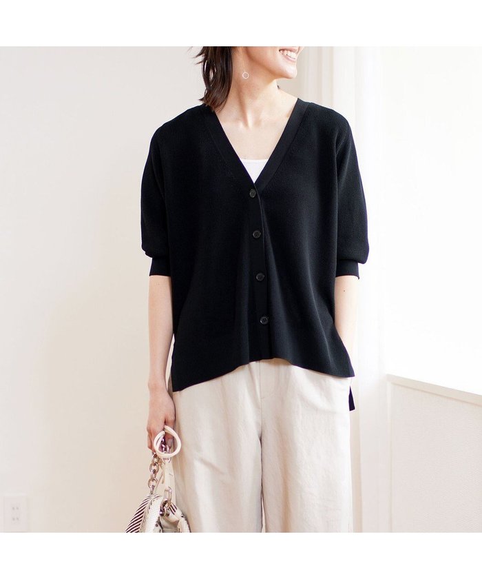 【アンフィーロ 自由区/UNFILO】の【抗菌防臭/UVケア】ハーフスリーブ畔カーディガン インテリア・キッズ・メンズ・レディースファッション・服の通販 founy(ファニー) https://founy.com/ ファッション Fashion レディースファッション Fashion for Women トップス・カットソー Cut & Sew Tops ニット Knit Tops & Sweaters カーディガン・羽織り Layered Style Cardigans カーディガン Cardigan, Knitwear スリット Slit, Slit Detail スリーブ Sleeve, Long Sleeve / Short Sleeve セーター Sweater, Knitwear ハーフ Half, Half-Length エレガント 上品 Elegant 人気 Popular, Best Seller 夏 Summer 抗菌 Antibacterial, Bacteria-Resistant 春 Spring S/S・春夏 SS, Spring/Summer, Warm Season 洗える Machine Washable 畦 Ribbed Knit |ID: prp329100004530573 ipo3291000000034424028