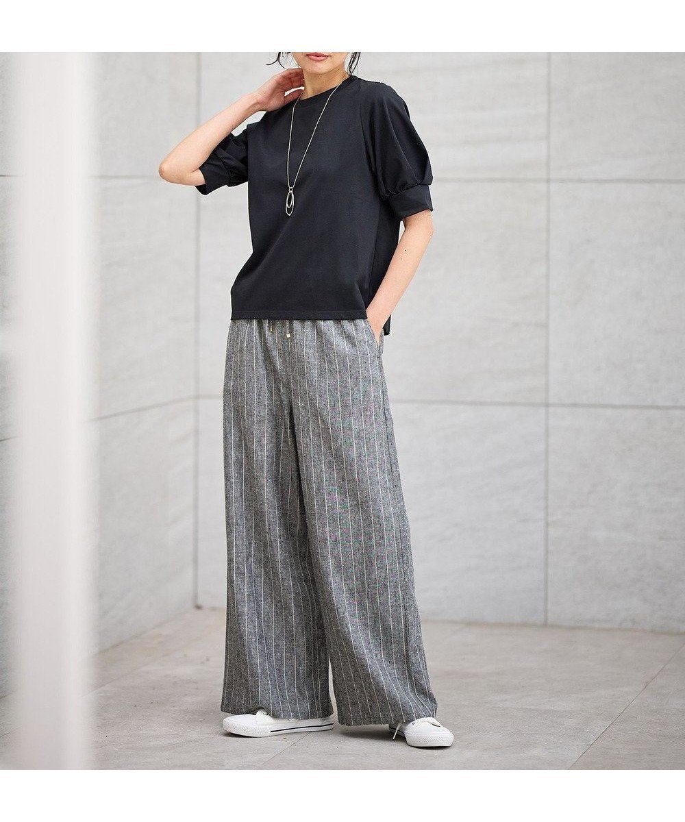 【エニィファム/any FAM】の【ウエストゴム】リネンレーヨンワイドパンツ インテリア・キッズ・メンズ・レディースファッション・服の通販 founy(ファニー) 　ファッション　Fashion　レディースファッション　WOMEN　パンツ　Pants　ベーシック　Basic　ミックス　Mix　リネン　Linen　ワイド　Wide　エレガント 上品　Elegant　再入荷　Restock/Back In Stock/Re Arrival　吸水　Water Absorption　夏　Summer　春　Spring　S/S・春夏　Ss・Spring/Summer　グレーストライプ|ID: prp329100004530808 ipo3291000000032030957
