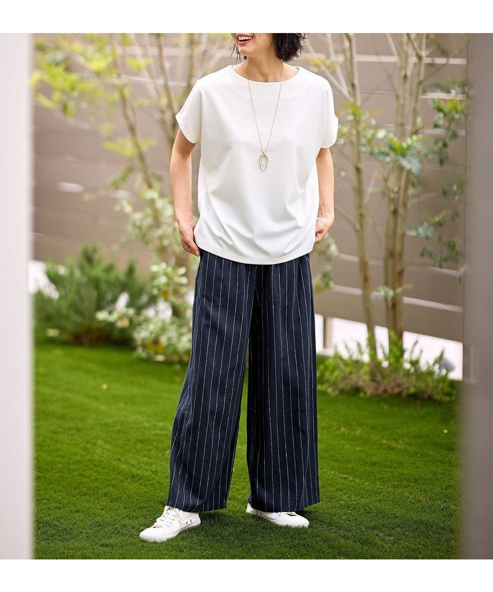 【エニィファム/any FAM】の【ウエストゴム】リネンレーヨンワイドパンツ インテリア・キッズ・メンズ・レディースファッション・服の通販 founy(ファニー) 　ファッション　Fashion　レディースファッション　WOMEN　パンツ　Pants　ベーシック　Basic　ミックス　Mix　リネン　Linen　ワイド　Wide　エレガント 上品　Elegant　再入荷　Restock/Back In Stock/Re Arrival　吸水　Water Absorption　夏　Summer　春　Spring　S/S・春夏　Ss・Spring/Summer　ネイビーストライプ|ID: prp329100004530808 ipo3291000000032030960