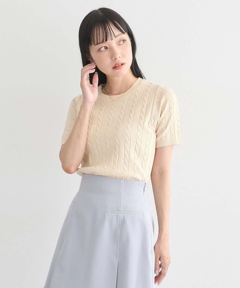 【アースミュージックアンドエコロジー/earth music&ecology】の半袖ケーブルニットプルオーバー インテリア・キッズ・メンズ・レディースファッション・服の通販 founy(ファニー) 　ファッション　Fashion　レディースファッション　WOMEN　トップス・カットソー　Tops/Tshirt　ニット　Knit Tops　プルオーバー　Pullover　おすすめ　Recommend　コンパクト　Compact　セーター　Sweater　フィット　Fit　ポケット　Pocket　半袖　Short Sleeve　A/W・秋冬　Aw・Autumn/Winter・Fw・Fall-Winter　Beige|ID: prp329100004530822 ipo3291000000032031005