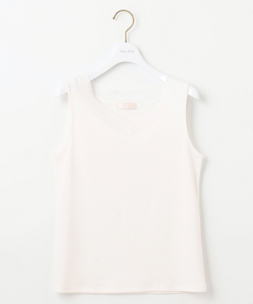 【エニィ スィス/any SiS】のシアーコンビテレコ タンクトップ 人気、トレンドファッション・服の通販 founy(ファニー) 　ファッション　Fashion　レディースファッション　WOMEN　トップス・カットソー　Tops/Tshirt　おすすめ　Recommend　カットソー　Cut And Sew　コンビ　Combination　シアー　Sheer　ストレッチ　Stretch　タンク　Tank　ダウン　Down　フィット　Fit　エレガント 上品　Elegant　再入荷　Restock/Back In Stock/Re Arrival　夏　Summer　春　Spring　S/S・春夏　Ss・Spring/Summer　 other-1|ID: prp329100004530986 ipo3291000000032031696