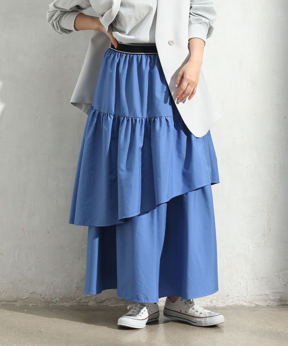 【グリーンパークス/Green Parks】のウエストラインフリルティアードスカート インテリア・キッズ・メンズ・レディースファッション・服の通販 founy(ファニー) 　ファッション　Fashion　レディースファッション　Fashion for Women　スカート　Skirts　ティアードスカート　Tiered Skirts　おすすめ　Recommended / Our Picks　アシンメトリー　Asymmetrical Style　ティアードスカート　Tiered Skirt, Flounced Skirt　バランス　Balance, Style Balance　ポケット　Pocket, Pocket Detail　夏　Summer　春　Spring　S/S・春夏　SS, Spring/Summer, Warm Season　羽織　Haori, Light Jacket　Blue|ID: prp329100004531097 ipo3291000000032581653
