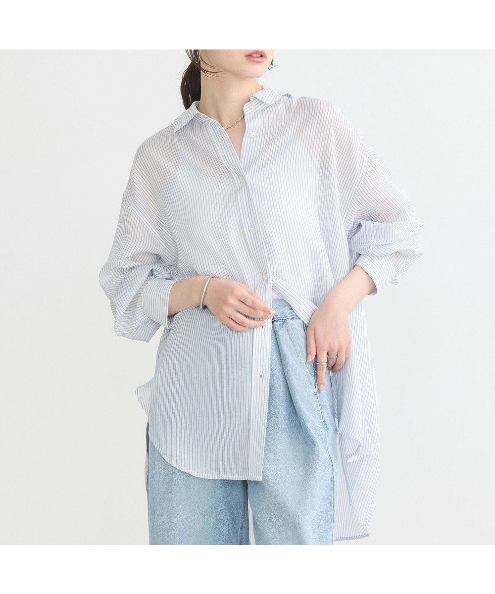 【アースミュージックアンドエコロジー/earth music&ecology】のシアーシャツ インテリア・キッズ・メンズ・レディースファッション・服の通販 founy(ファニー) 　ファッション　Fashion　レディースファッション　Fashion for Women　トップス・カットソー　Cut & Sew Tops　シャツ・ブラウス・オフィスカジュアル　Elegant Blouses & Button-Ups　おすすめ　Recommended / Our Picks　インナー　Innerwear　エアリー　Airy Texture　ポケット　Pocket, Pocket Detail　夏　Summer　春　Spring　S/S・春夏　SS, Spring/Summer, Warm Season　Stripe|ID: prp329100004531160 ipo3291000000032709622