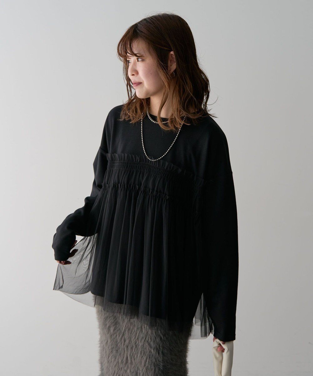 【グリーンパークス/Green Parks】の・ELENCARE DUE チュールレイヤープルオーバ インテリア・キッズ・メンズ・レディースファッション・服の通販 founy(ファニー) 　ファッション　Fashion　レディースファッション　WOMEN　トップス・カットソー　Tops/Tshirt　シャツ/ブラウス　Shirts/Blouses　ロング / Tシャツ　T-Shirts　カットソー　Cut and Sewn　おすすめ　Recommend　カットソー　Cut And Sew　ボトム　Bottom　ポケット　Pocket　A/W・秋冬　Aw・Autumn/Winter・Fw・Fall-Winter　Black|ID: prp329100004531226 ipo3291000000032032723