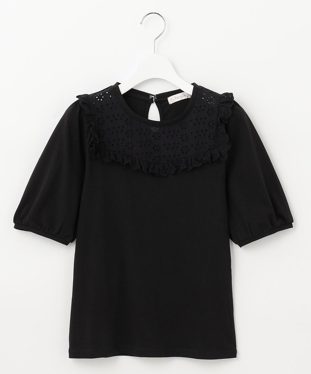 【フェルゥ/Feroux】の【接触冷感・UVケア】カットワークパフスリーブ Tシャツ インテリア・キッズ・メンズ・レディースファッション・服の通販 founy(ファニー) 　ファッション　Fashion　レディースファッション　WOMEN　トップス・カットソー　Tops/Tshirt　シャツ/ブラウス　Shirts/Blouses　ロング / Tシャツ　T-Shirts　カットソー　Cut and Sewn　なめらか　Smooth　オレンジ　Orange　カットソー　Cut And Sew　ショルダー　Shoulder　スリーブ　Sleeve　バランス　Balance　フェミニン　Feminine　フリル　Frills　ペプラム　Peplum　レース　Race　ワイド　Wide　夏　Summer　春　Spring　S/S・春夏　Ss・Spring/Summer　ビジネス 仕事 通勤　Business　ブラック系|ID: prp329100004531236 ipo3291000000032032759