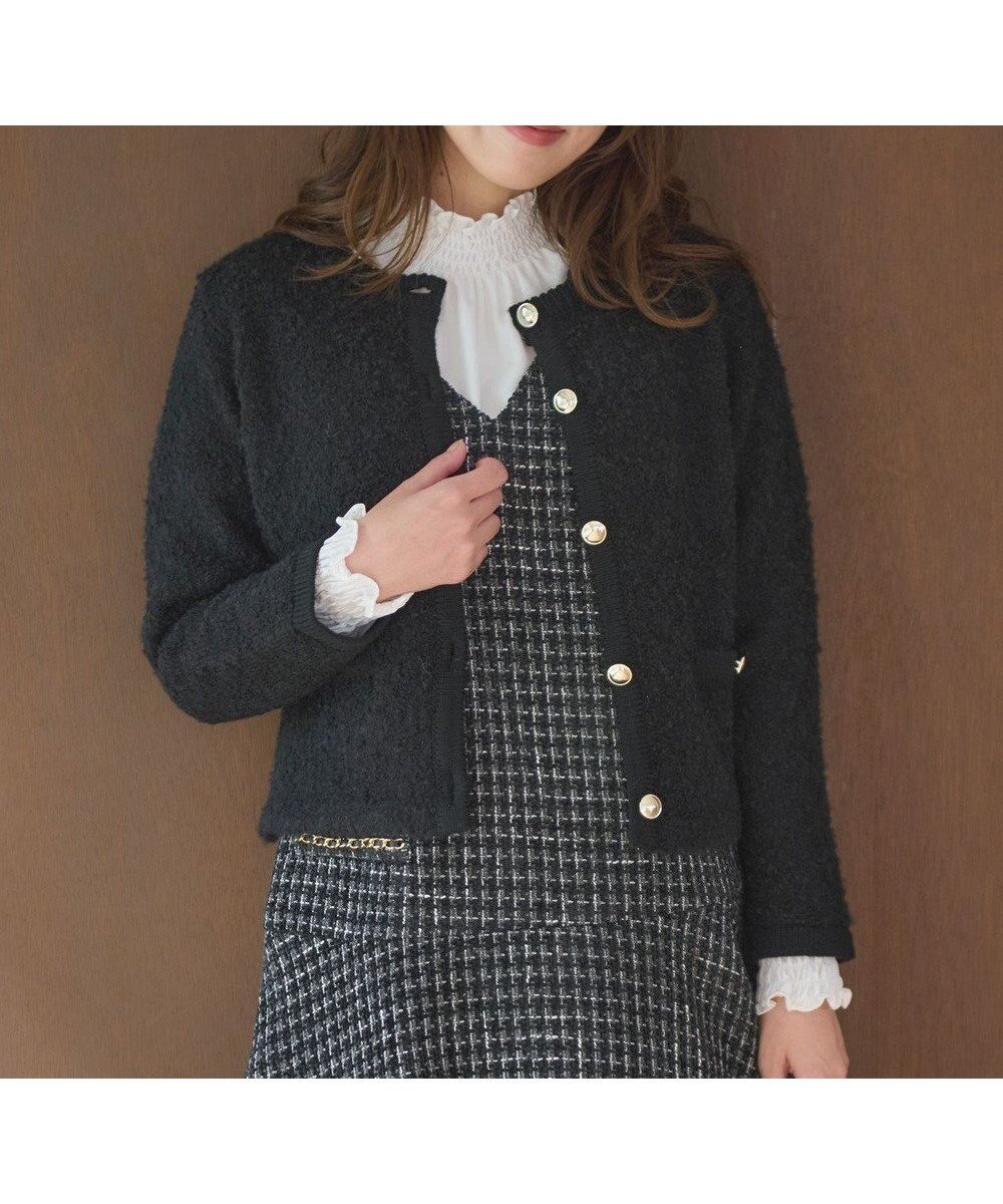 【フェルゥ/Feroux】の【洗える】ブークレー ニットジャケット インテリア・キッズ・メンズ・レディースファッション・服の通販 founy(ファニー) 　ファッション　Fashion　レディースファッション　WOMEN　アンサンブル　Ensemble　インナー　Inner　カーディガン　Cardigan　ジャケット　Jacket　タートル　Turtle　トリミング　Trimming　フェミニン　Feminine　ループ　Loop　洗える　Washable　A/W・秋冬　Aw・Autumn/Winter・Fw・Fall-Winter　ブラック系|ID: prp329100004531288 ipo3291000000032032964