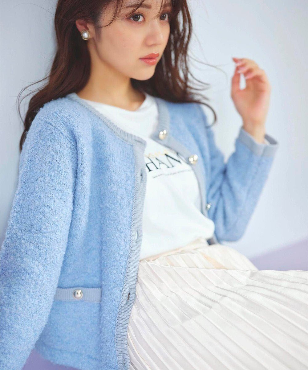 【フェルゥ/Feroux】の【洗える】ブークレー ニットジャケット インテリア・キッズ・メンズ・レディースファッション・服の通販 founy(ファニー) 　ファッション　Fashion　レディースファッション　WOMEN　アンサンブル　Ensemble　インナー　Inner　カーディガン　Cardigan　ジャケット　Jacket　タートル　Turtle　トリミング　Trimming　フェミニン　Feminine　ループ　Loop　洗える　Washable　A/W・秋冬　Aw・Autumn/Winter・Fw・Fall-Winter　ブルー系|ID: prp329100004531288 ipo3291000000032032967