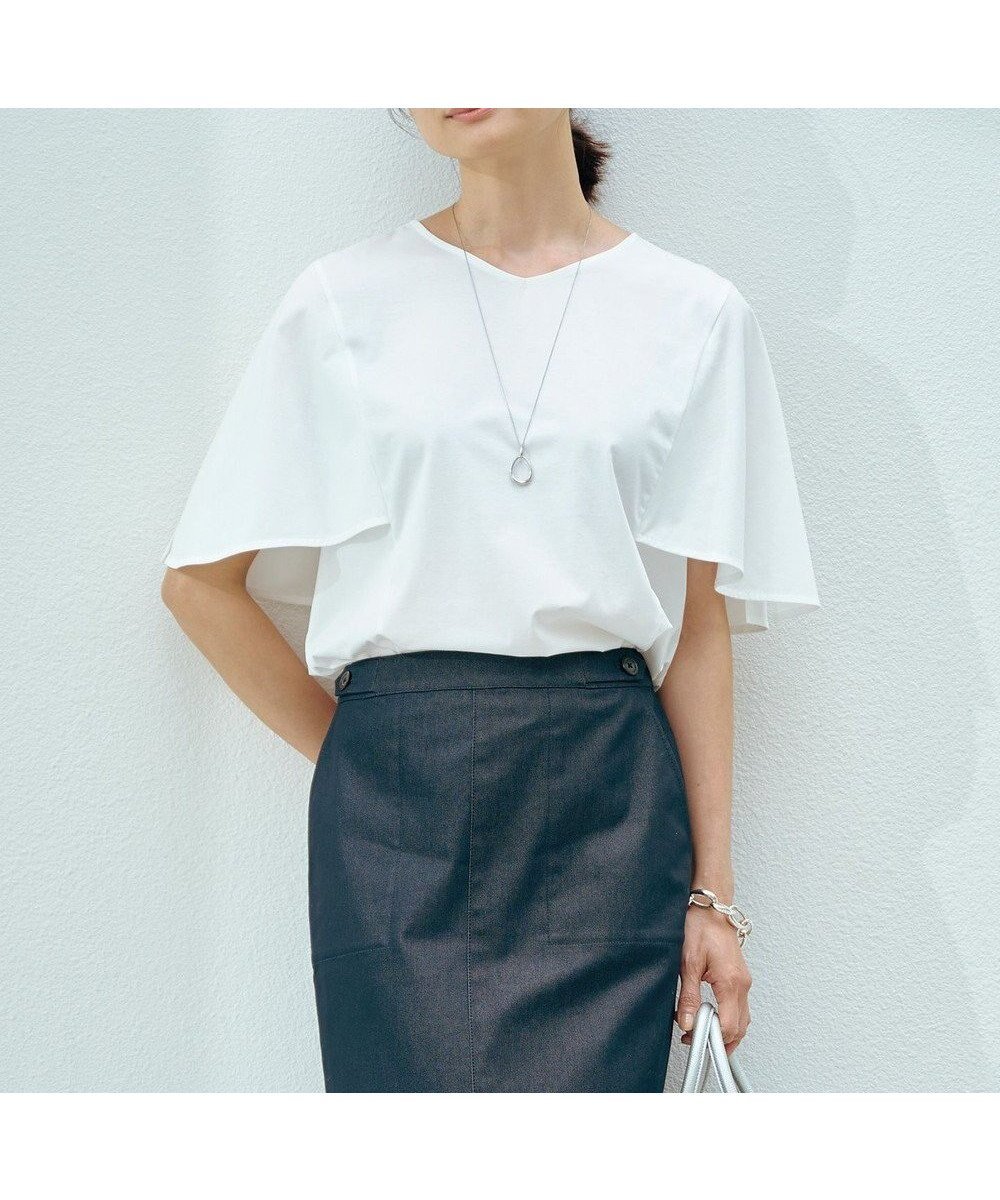 【ジェイ プレス/J.PRESS】の【洗える・接触冷感】プレーティングジャージー ケープ風 カットソー インテリア・キッズ・メンズ・レディースファッション・服の通販 founy(ファニー) 　ファッション　Fashion　レディースファッション　Fashion for Women　トップス・カットソー　Cut & Sew Tops　シャツ・ブラウス・オフィスカジュアル　Elegant Blouses & Button-Ups　ロングTシャツ・Tシャツ　Longline T-Shirts & Tees　カットソー・ベーシックTシャツ　Cut-and-Sewn Tops / Stretch Tees & Basics　春　Spring　洗える　Machine Washable　カットソー　Cut and Sewn Top　シルケット　Silket, Silky Cotton　トレンド　Trend, Trending Now　なめらか　Smooth, Silky Texture　ノースリーブ　Sleeveless, No-Sleeve　S/S・春夏　SS, Spring/Summer, Warm Season　夏　Summer　エレガント 上品　Elegant　ホワイト系|ID: prp329100004531319 ipo3291000000033582667