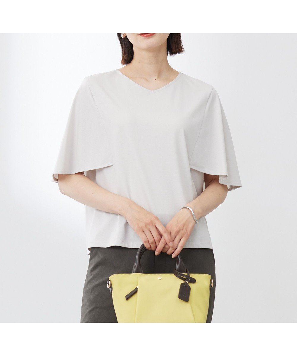 【ジェイ プレス/J.PRESS】の【洗える・接触冷感】プレーティングジャージー ケープ風 カットソー インテリア・キッズ・メンズ・レディースファッション・服の通販 founy(ファニー) 　ファッション　Fashion　レディースファッション　Fashion for Women　トップス・カットソー　Cut & Sew Tops　シャツ・ブラウス・オフィスカジュアル　Elegant Blouses & Button-Ups　ロングTシャツ・Tシャツ　Longline T-Shirts & Tees　カットソー・ベーシックTシャツ　Cut-and-Sewn Tops / Stretch Tees & Basics　春　Spring　洗える　Machine Washable　カットソー　Cut and Sewn Top　シルケット　Silket, Silky Cotton　トレンド　Trend, Trending Now　なめらか　Smooth, Silky Texture　ノースリーブ　Sleeveless, No-Sleeve　S/S・春夏　SS, Spring/Summer, Warm Season　夏　Summer　エレガント 上品　Elegant　グレージュ系|ID: prp329100004531319 ipo3291000000033582668