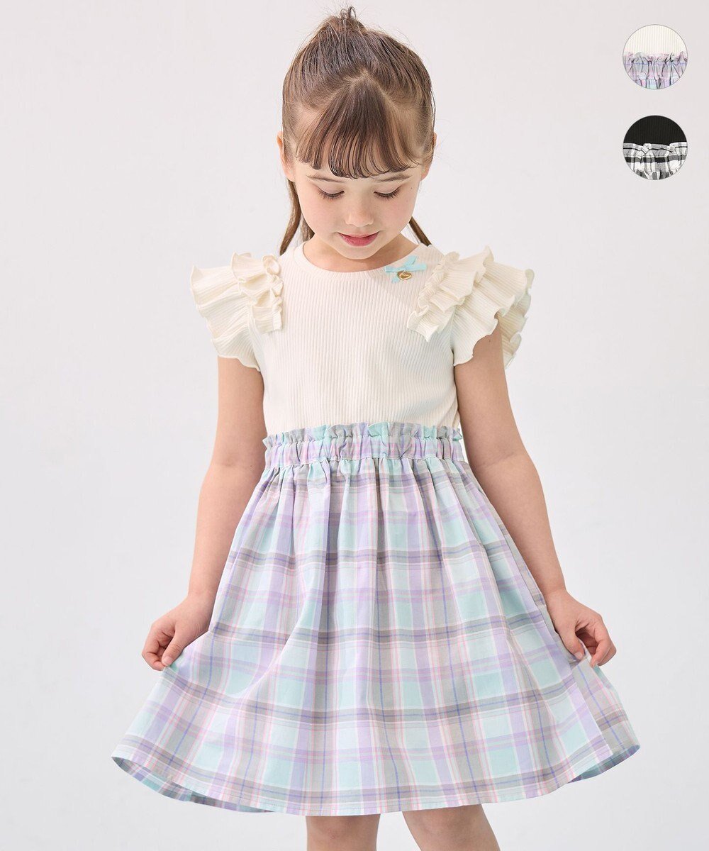 【エニファム/any FAM / KIDS】のチェック ドッキングワンピース インテリア・キッズ・メンズ・レディースファッション・服の通販 founy(ファニー) 　ファッション　Fashion　キッズファッション　Fashion for Kids　ワンピース　Dresses　チェック　Check, Plaid, Tartan　チャーム　Charm, Pendant　ドッキング　Docking, Mixed Material　フリル　Frill, Ruffle　ポケット　Pocket, Pocket Detail　リボン　Ribbon, Bow　ワンポイント　One Point, Statement Accent　エレガント 上品　Elegant　夏　Summer　春　Spring　S/S・春夏　SS, Spring/Summer, Warm Season　ミント|ID: prp329100004532302 ipo3291000000032690494