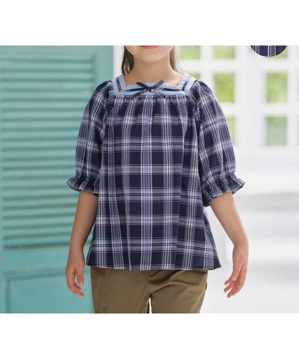 【組曲 / KIDS/KUMIKYOKU】の【110-140㎝】プランタンチェック ブラウス 人気、トレンドファッション・服の通販 founy(ファニー) 　ファッション　Fashion　キッズファッション　Fashion for Kids　トップス・カットソー　Cut & Sew Tops　スクエア　Square, Square Shape　チェック　Check, Plaid, Tartan　ヨーク　Yoke, Yoke Design　リボン　Ribbon, Bow　夏　Summer　春　Spring　S/S・春夏　SS, Spring/Summer, Warm Season　 other-1|ID: prp329100004532317 ipo3291000000034269347