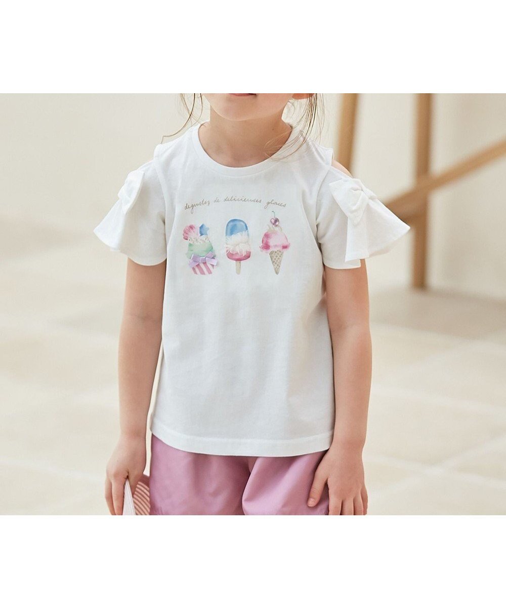 【エニファム/any FAM / KIDS】の接触冷感 いろいろモチーフ Tシャツ インテリア・キッズ・メンズ・レディースファッション・服の通販 founy(ファニー) 　ファッション　Fashion　キッズファッション　KIDS　トップス・カットソー　Tops/Tees/Kids　カットソー　Cut And Sew　チュール　Tulle　ポケット　Pocket　モチーフ　Motif　リボン　Ribbon　レース　Race　夏　Summer　定番　Standard　春　Spring　S/S・春夏　Ss・Spring/Summer　ホワイト×アイス|ID: prp329100004532329 ipo3291000000032037391