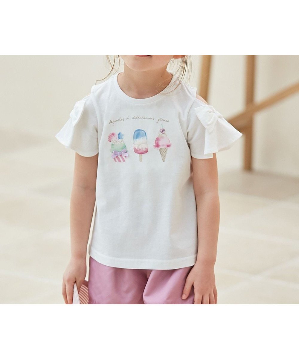 【エニファム/any FAM / KIDS】の接触冷感 いろいろモチーフ Tシャツ インテリア・キッズ・メンズ・レディースファッション・服の通販 founy(ファニー) 　ファッション　Fashion　キッズファッション　KIDS Children’s Clothing　トップス・カットソー　Tops/Tees/Kids　カットソー　Cut And Sew　チュール　Tulle　ポケット　Pocket　モチーフ　Motif　リボン　Ribbon　レース　Race　夏　Summer　定番　Standard　春　Spring　S/S・春夏　Ss・Spring/Summer　ホワイト×アイス|ID: prp329100004532329 ipo3291000000032662370