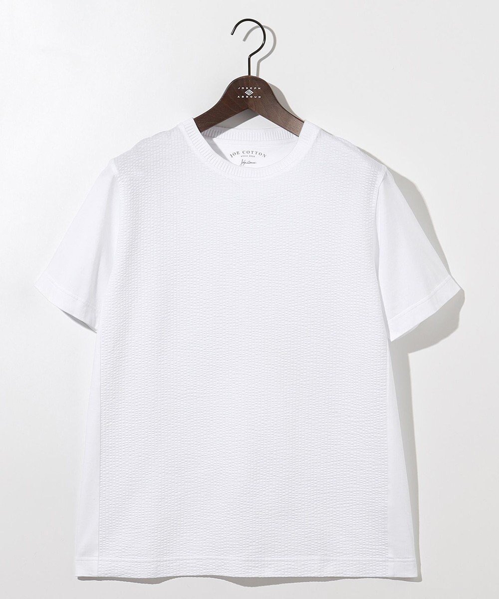 【ジョセフ アブード/JOSEPH ABBOUD / MEN】の【オーガニックコットン使用・日本素材・日本縫製】JOEコットンサッカークルーネック Tシャツ インテリア・キッズ・メンズ・レディースファッション・服の通販 founy(ファニー) 　ファッション　Fashion　メンズファッション　Men's Style Online　トップス・カットソー　Tops/Tshirt/Men　シャツ　Shirts　イエロー　Yellow　春　Spring　カットソー　Cut And Sew　コンビ　Combination　サッカー　Soccer　ジャケット　Jacket　ラベンダー　Lavender　S/S・春夏　Ss・Spring/Summer　再入荷　Restock/Back In Stock/Re Arrival　夏　Summer　エレガント 上品　Elegant　ホワイト系|ID: prp329100004532346 ipo3291000000032633922