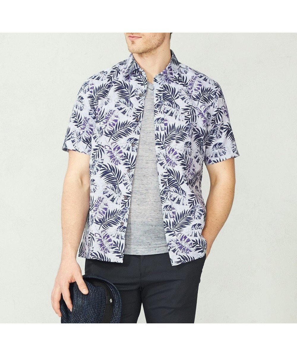 【ジョセフ アブード/JOSEPH ABBOUD / MEN】のリヨセルリーフ 半袖シャツ インテリア・キッズ・メンズ・レディースファッション・服の通販 founy(ファニー) 　ファッション　Fashion　メンズファッション　MEN　トップス・カットソー　Tops/Tshirt/Men　シャツ　Shirts　ジャケット　Jacket　プリント　Print　リゾート　Resort　半袖　Short Sleeve　夏　Summer　春　Spring　S/S・春夏　Ss・Spring/Summer　パープル系5|ID: prp329100004532367 ipo3291000000032037566
