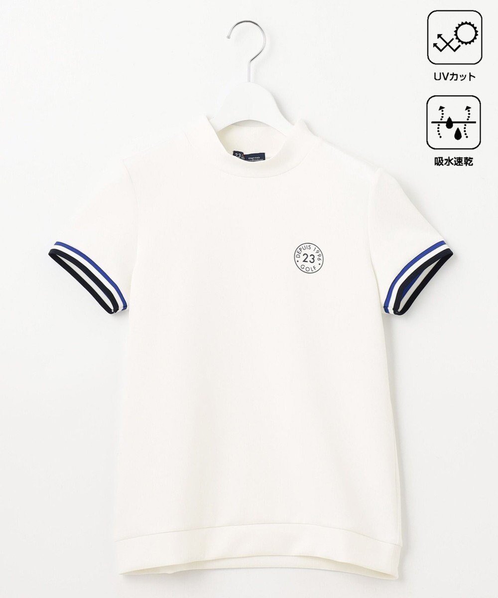 【23区 ゴルフ/NIJYUSANKU GOLF】の【WOMEN】【吸水速乾・UVケア】袖ライン モックネックシャツ インテリア・キッズ・メンズ・レディースファッション・服の通販 founy(ファニー) 　ファッション　Fashion　レディースファッション　WOMEN　トップス・カットソー　Tops/Tshirt　シャツ/ブラウス　Shirts/Blouses　ロング / Tシャツ　T-Shirts　カットソー　Cut and Sewn　カットソー　Cut And Sew　バランス　Balance　フィット　Fit　ボトム　Bottom　モックネック　Mock Neck　ロング　Long　ワンポイント　One Point　再入荷　Restock/Back In Stock/Re Arrival　吸水　Water Absorption　夏　Summer　春　Spring　S/S・春夏　Ss・Spring/Summer　ホワイト系|ID: prp329100004532531 ipo3291000000032038522