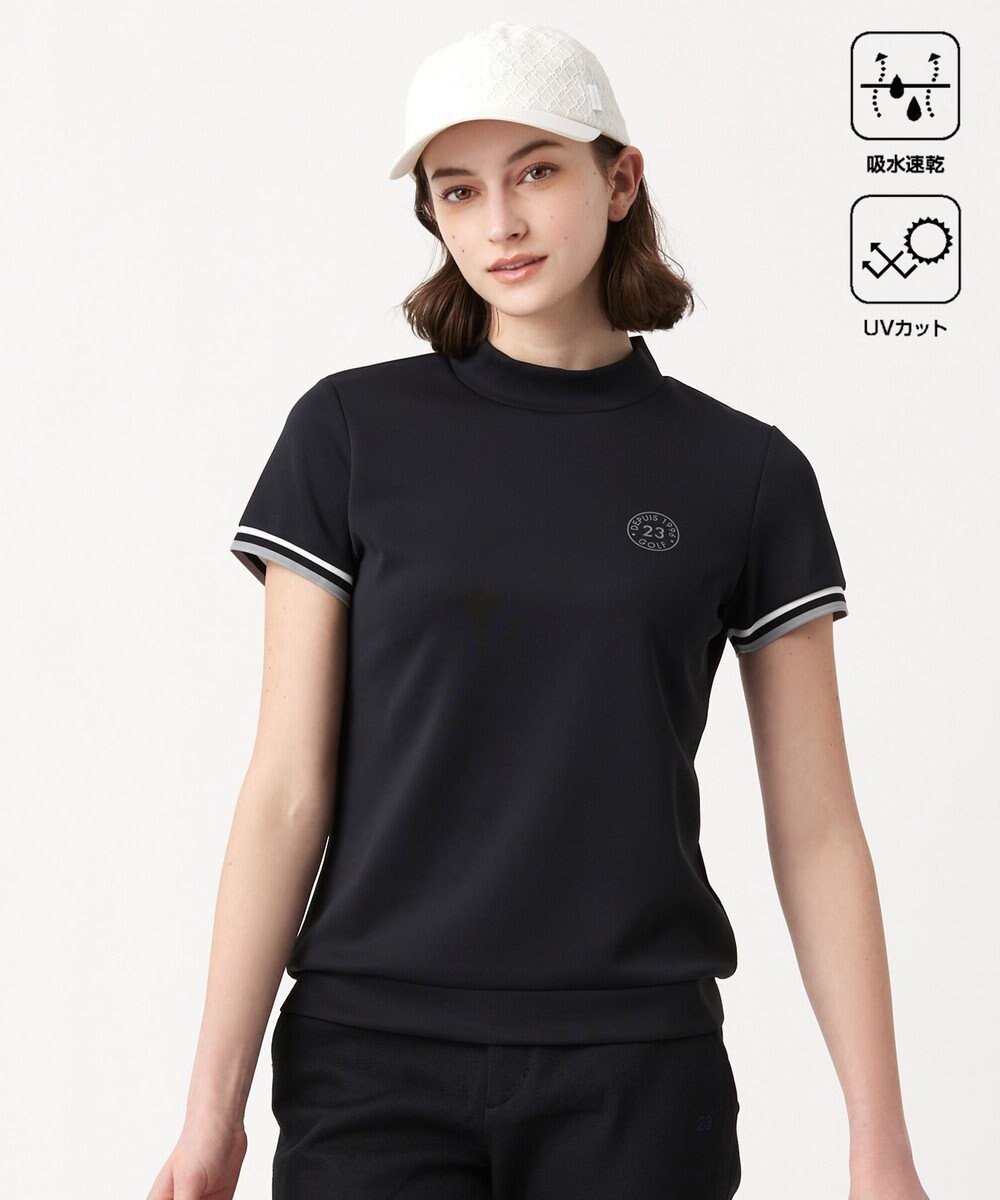 【23区 ゴルフ/NIJYUSANKU GOLF】の【WOMEN】【吸水速乾・UVケア】袖ライン モックネックシャツ インテリア・キッズ・メンズ・レディースファッション・服の通販 founy(ファニー) 　ファッション　Fashion　レディースファッション　WOMEN　トップス・カットソー　Tops/Tshirt　シャツ/ブラウス　Shirts/Blouses　ロング / Tシャツ　T-Shirts　カットソー　Cut and Sewn　カットソー　Cut And Sew　バランス　Balance　フィット　Fit　ボトム　Bottom　モックネック　Mock Neck　ロング　Long　ワンポイント　One Point　再入荷　Restock/Back In Stock/Re Arrival　吸水　Water Absorption　夏　Summer　春　Spring　S/S・春夏　Ss・Spring/Summer　ブラック系|ID: prp329100004532531 ipo3291000000032038524