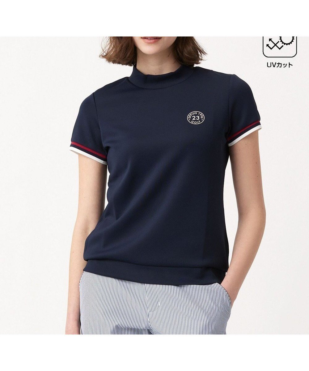 【23区 ゴルフ/NIJYUSANKU GOLF】の【WOMEN】【吸水速乾・UVケア】袖ライン モックネックシャツ インテリア・キッズ・メンズ・レディースファッション・服の通販 founy(ファニー) 　ファッション　Fashion　レディースファッション　WOMEN　トップス・カットソー　Tops/Tshirt　シャツ/ブラウス　Shirts/Blouses　ロング / Tシャツ　T-Shirts　カットソー　Cut and Sewn　カットソー　Cut And Sew　バランス　Balance　フィット　Fit　ボトム　Bottom　モックネック　Mock Neck　ロング　Long　ワンポイント　One Point　再入荷　Restock/Back In Stock/Re Arrival　吸水　Water Absorption　夏　Summer　春　Spring　S/S・春夏　Ss・Spring/Summer　ネイビー系|ID: prp329100004532531 ipo3291000000032038527